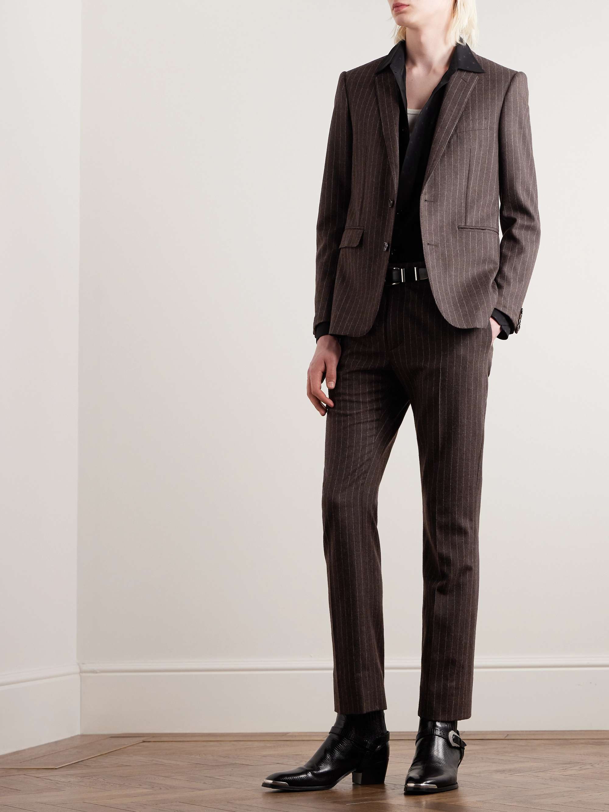 Slim-Fit Pinstriped Wool Suit Jacket view