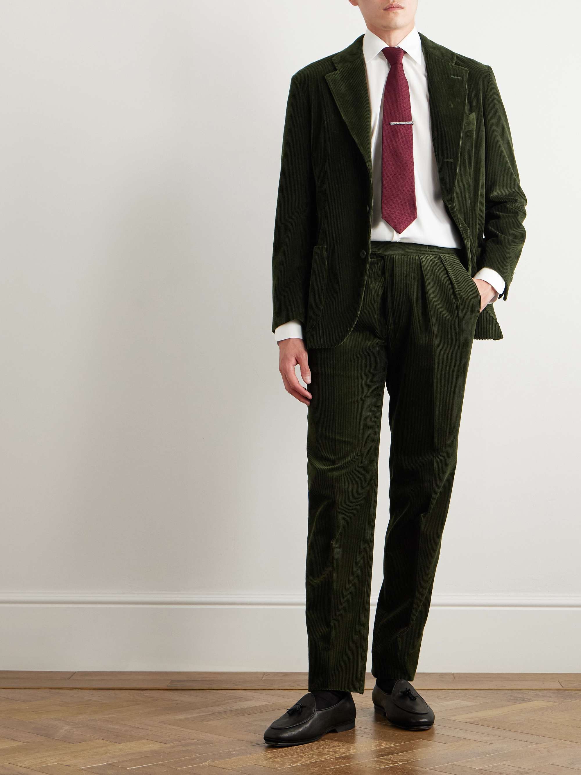 Manny Tapered Pleated Cotton-Corduroy Trousers view