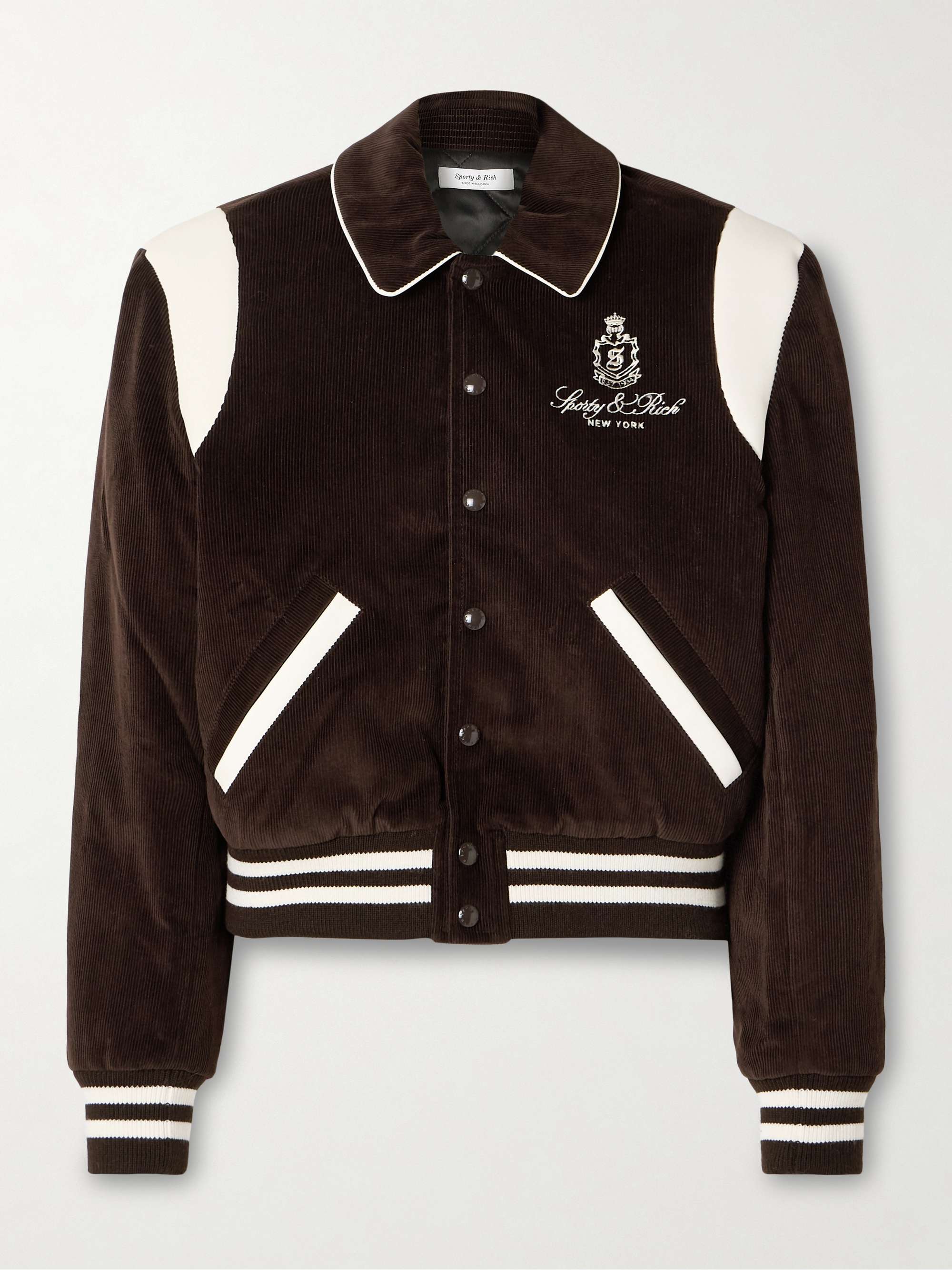 Dany leather-trimmed padded embroidered cotton-corduroy bomber jacket hero visual