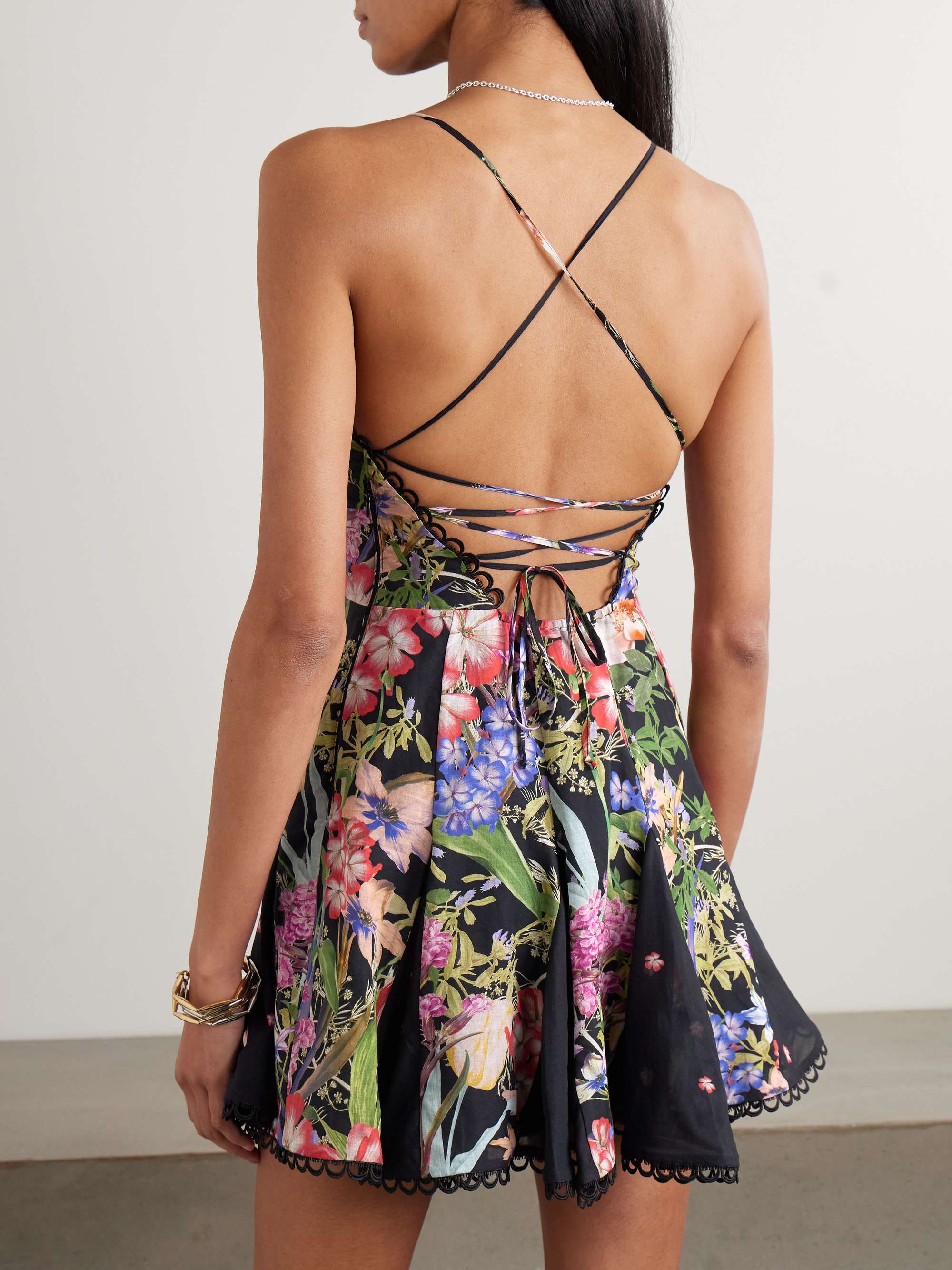 Marlene lace-up floral-print cotton-blend voile mini dress view