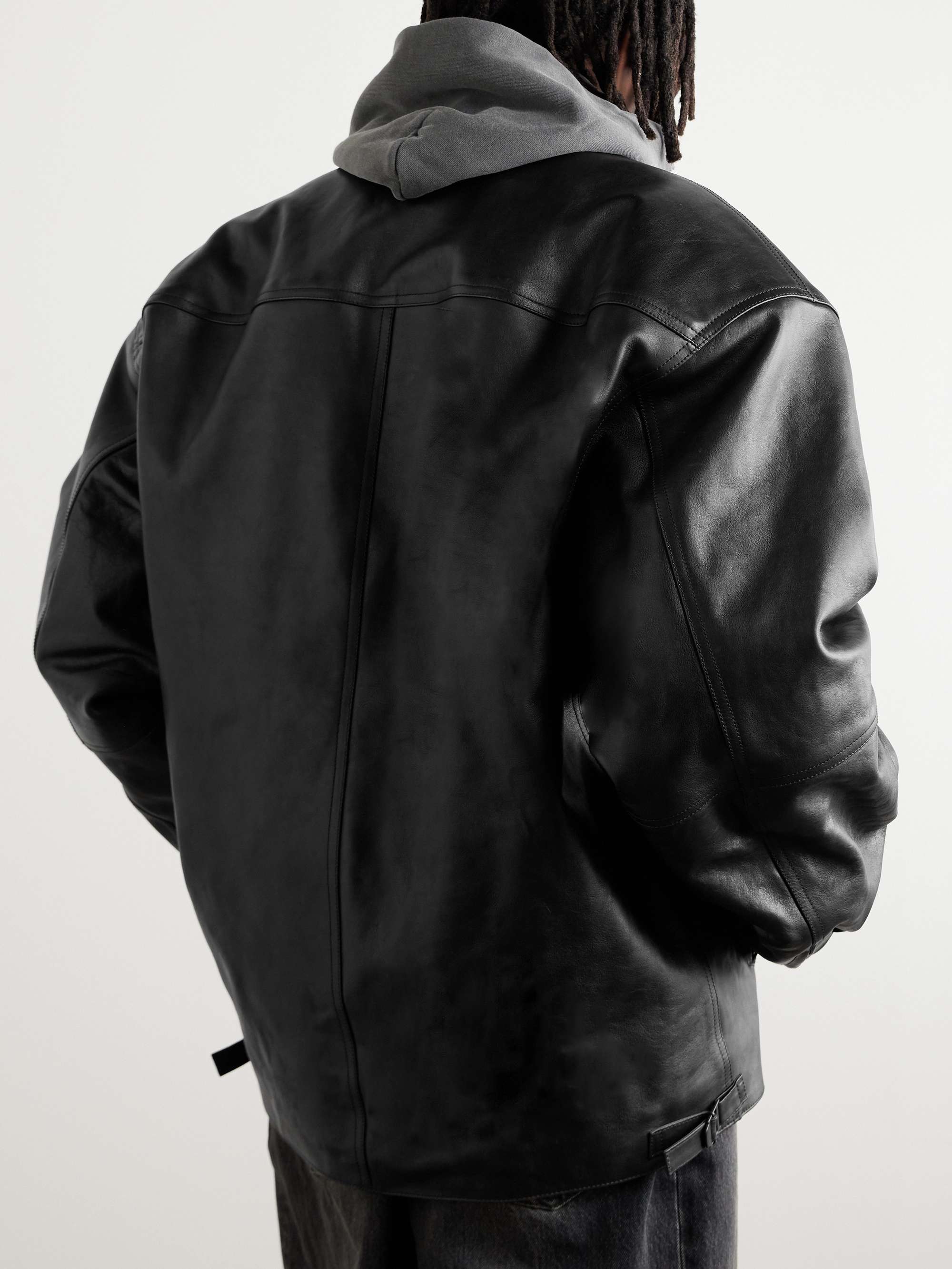 Cocoon Kick Oversized Logo-Debossed Leather Jacket view
