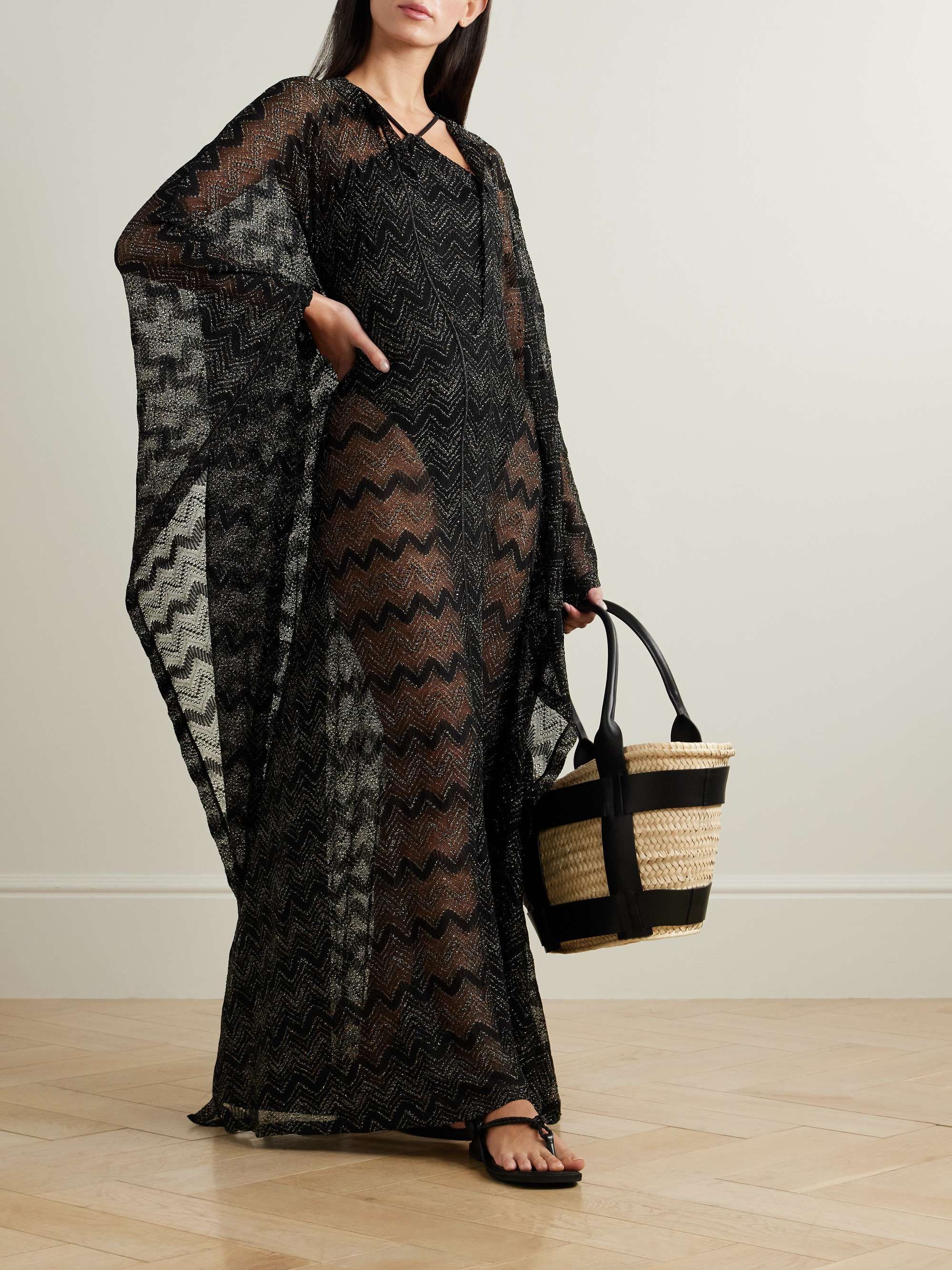 Mare striped metallic crochet-knit kaftan view