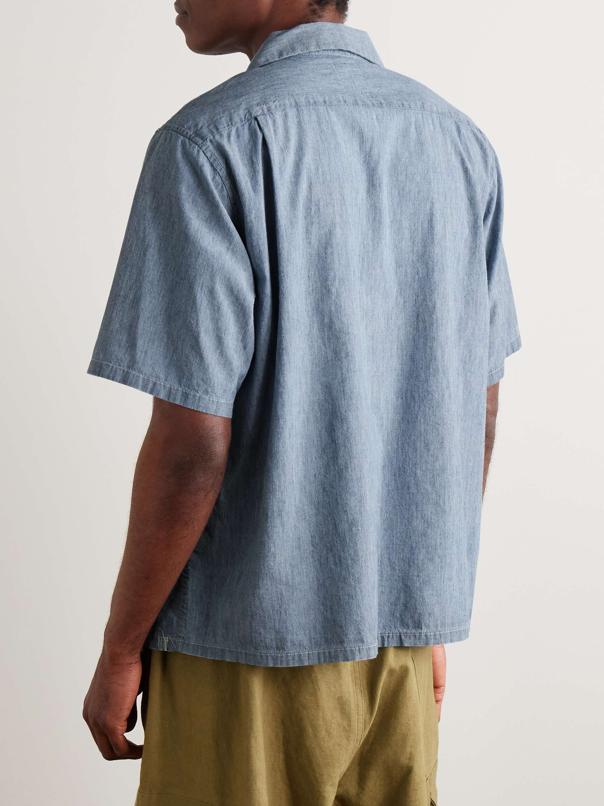Keesey Convertible-Collar Logo-Embroidered Cotton and Silk-Blend Chambray Shirt view