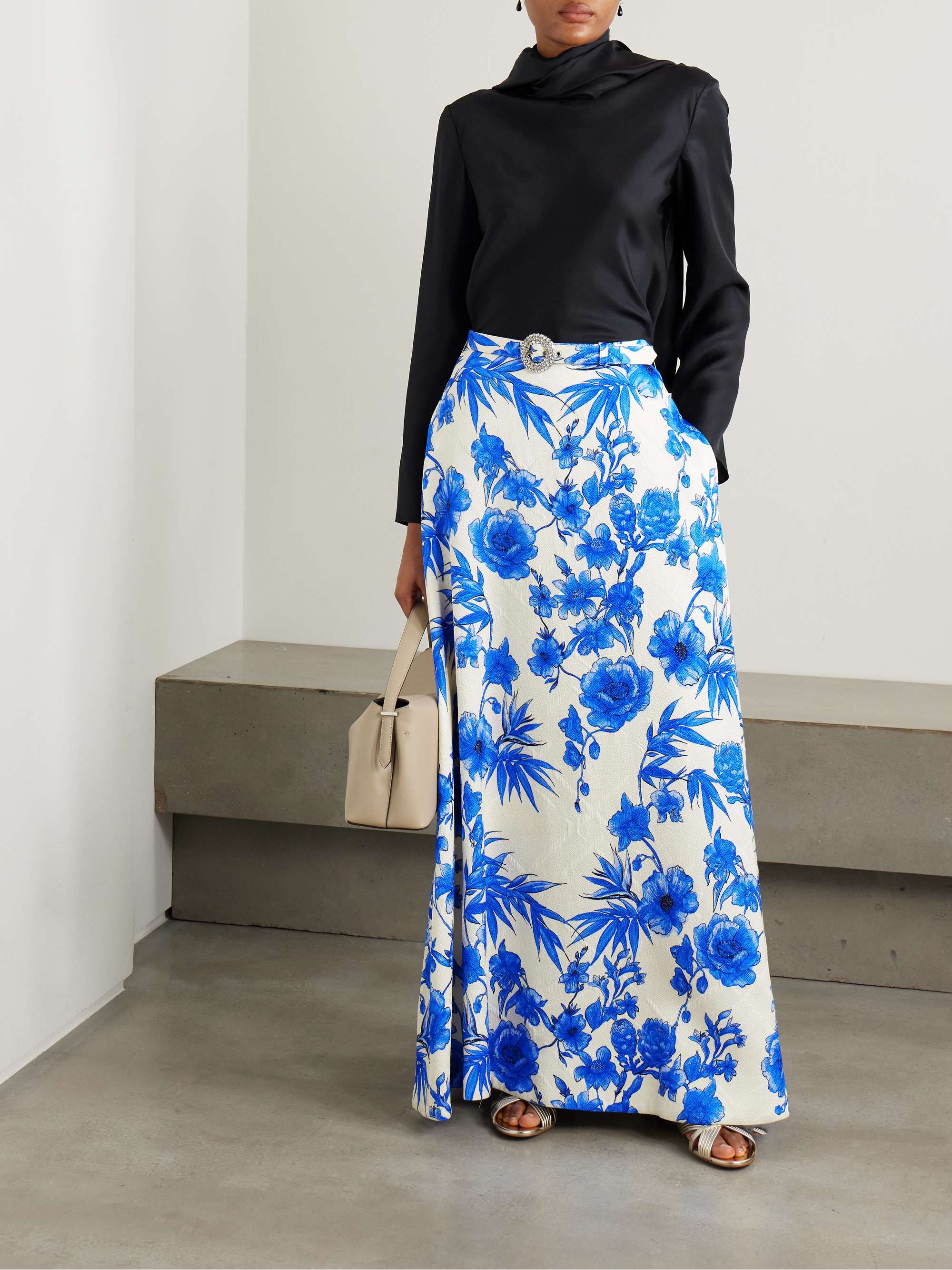 Bellamy belted floral-print cotton-blend brocade maxi skirt view
