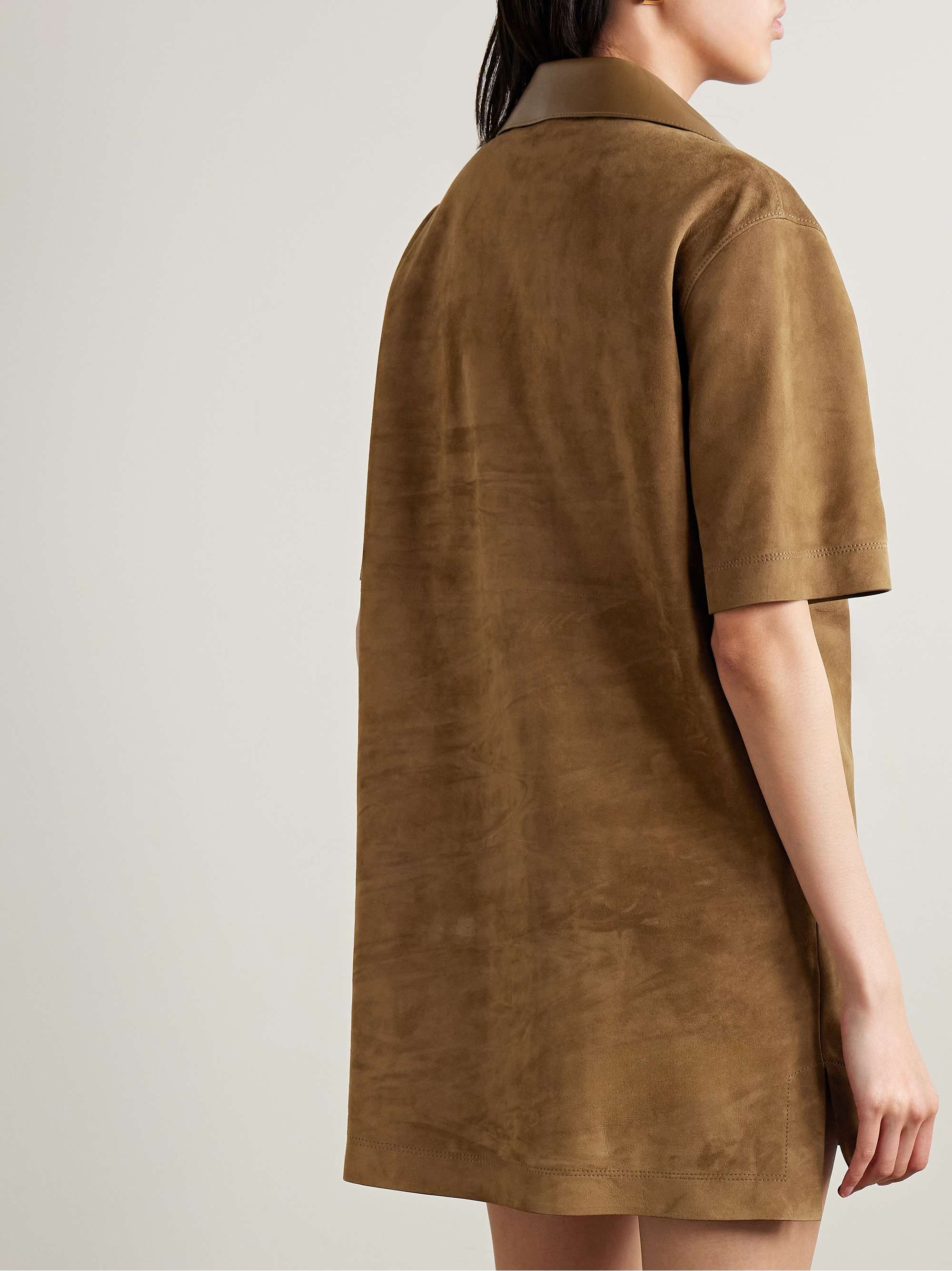Horsebit-detailed leather-trimmed suede mini dress view