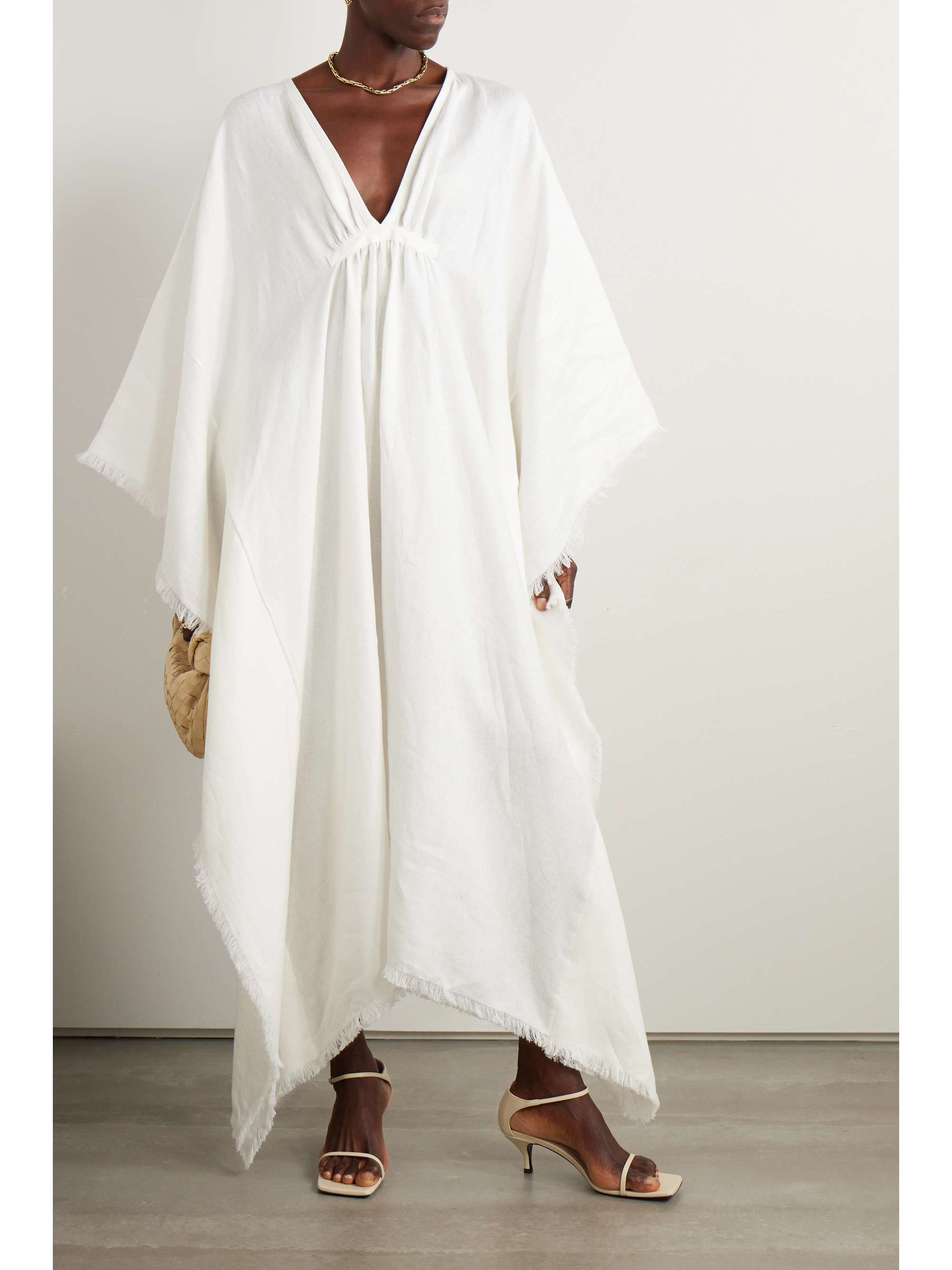 Gloria frayed gathered linen maxi dress view