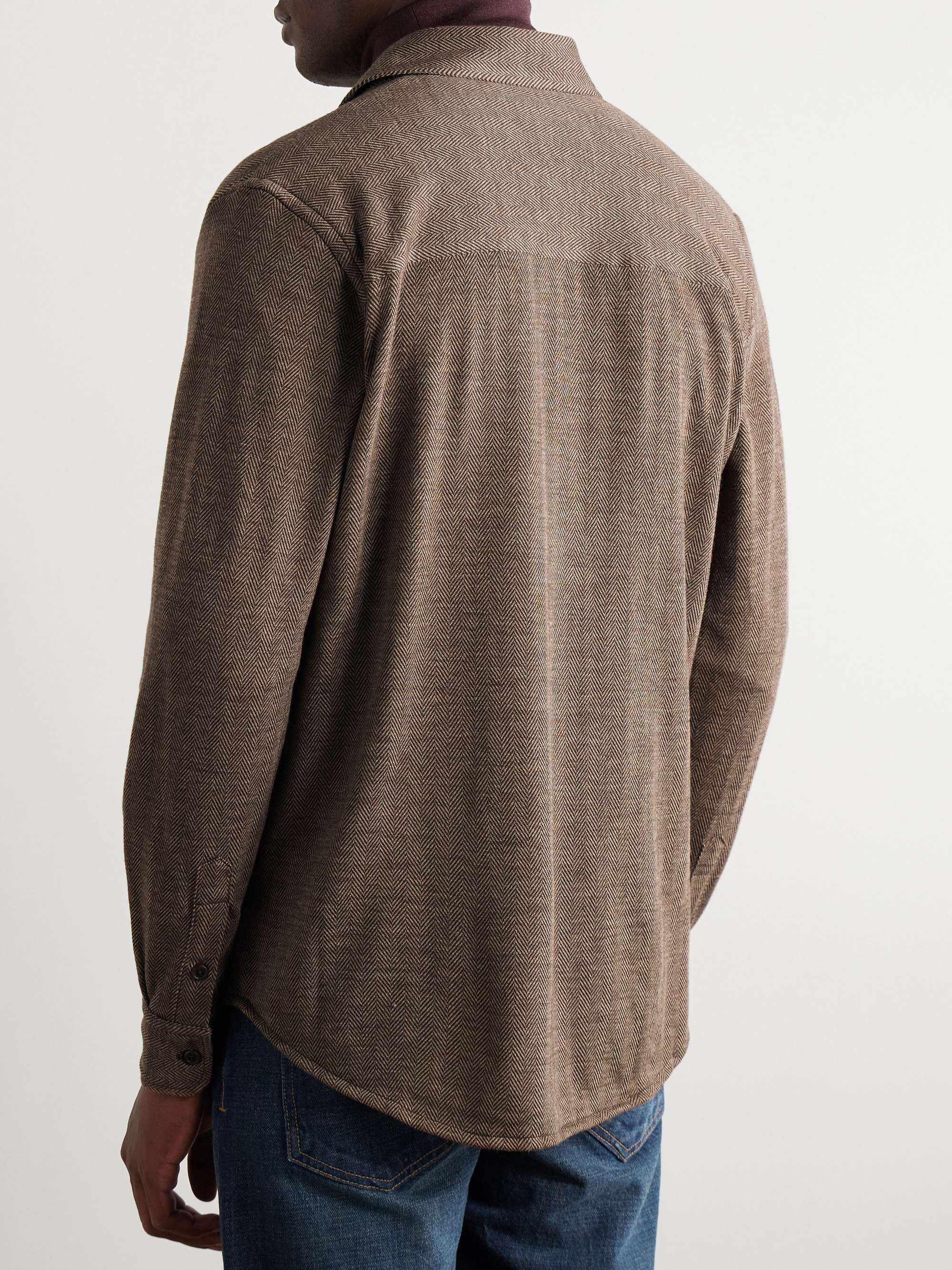 Cut-Away Collar Herringbone Wool and Cotton-Blend Shirt view