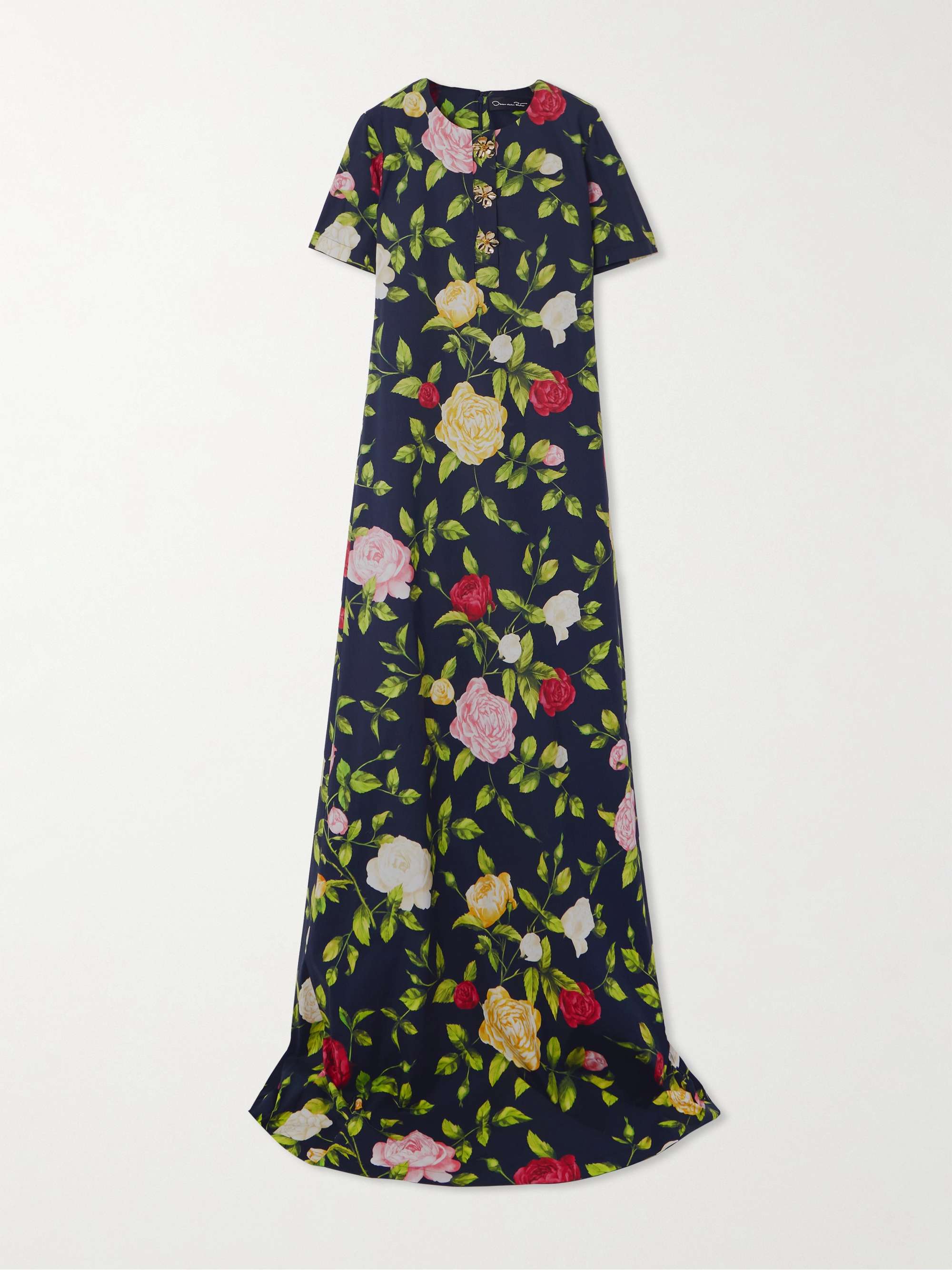 Button-embellished floral-print cotton-blend poplin gown hero visual