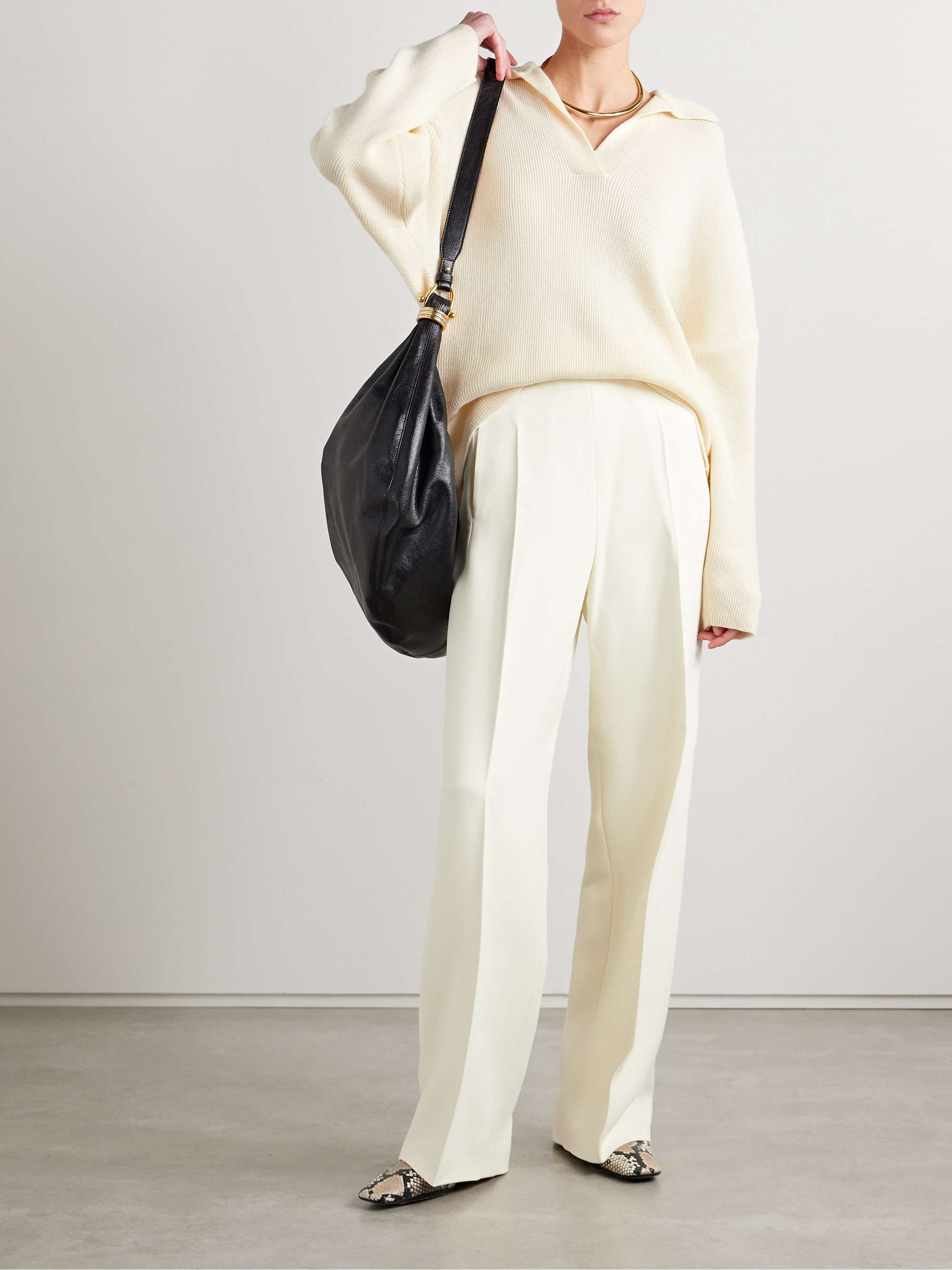 Louise ribbed merino wool and cashmere-blend polo sweater view