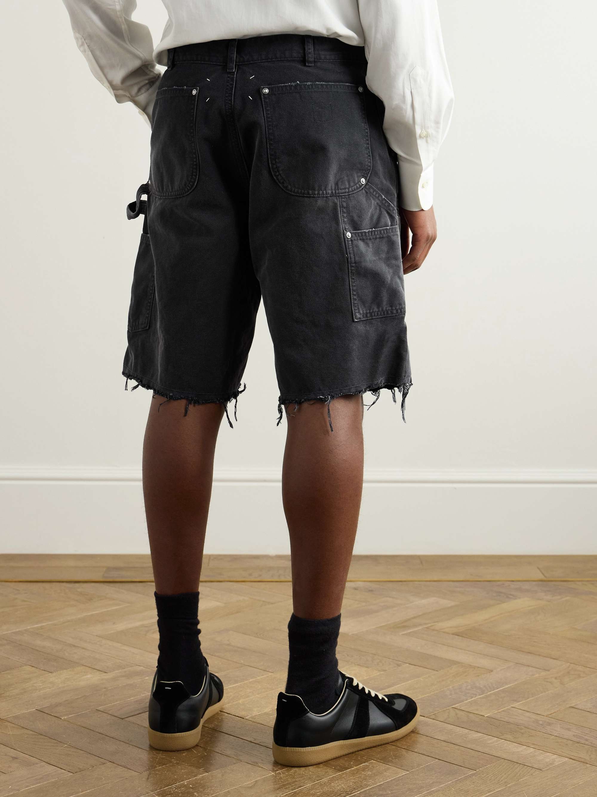 Straight-Leg Panelled Frayed Cotton-Canvas Shorts view