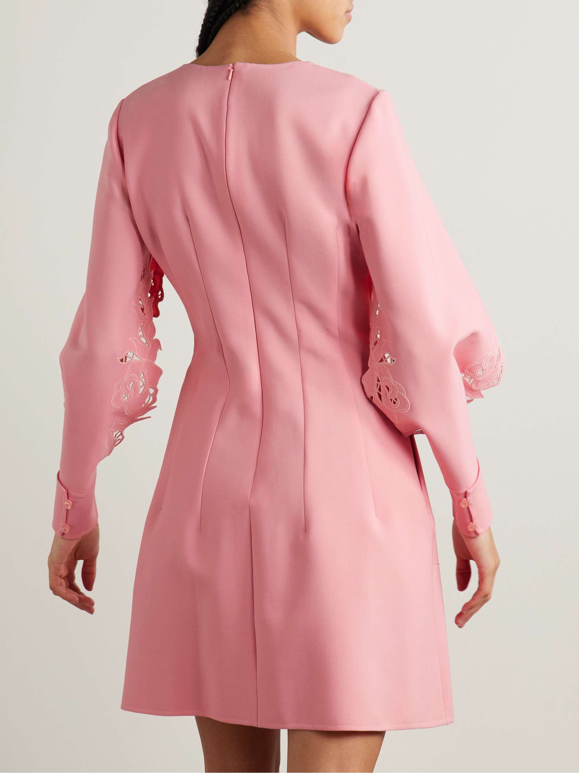 Cutout guipure lace-trimmed wool-blend crepe mini dress view