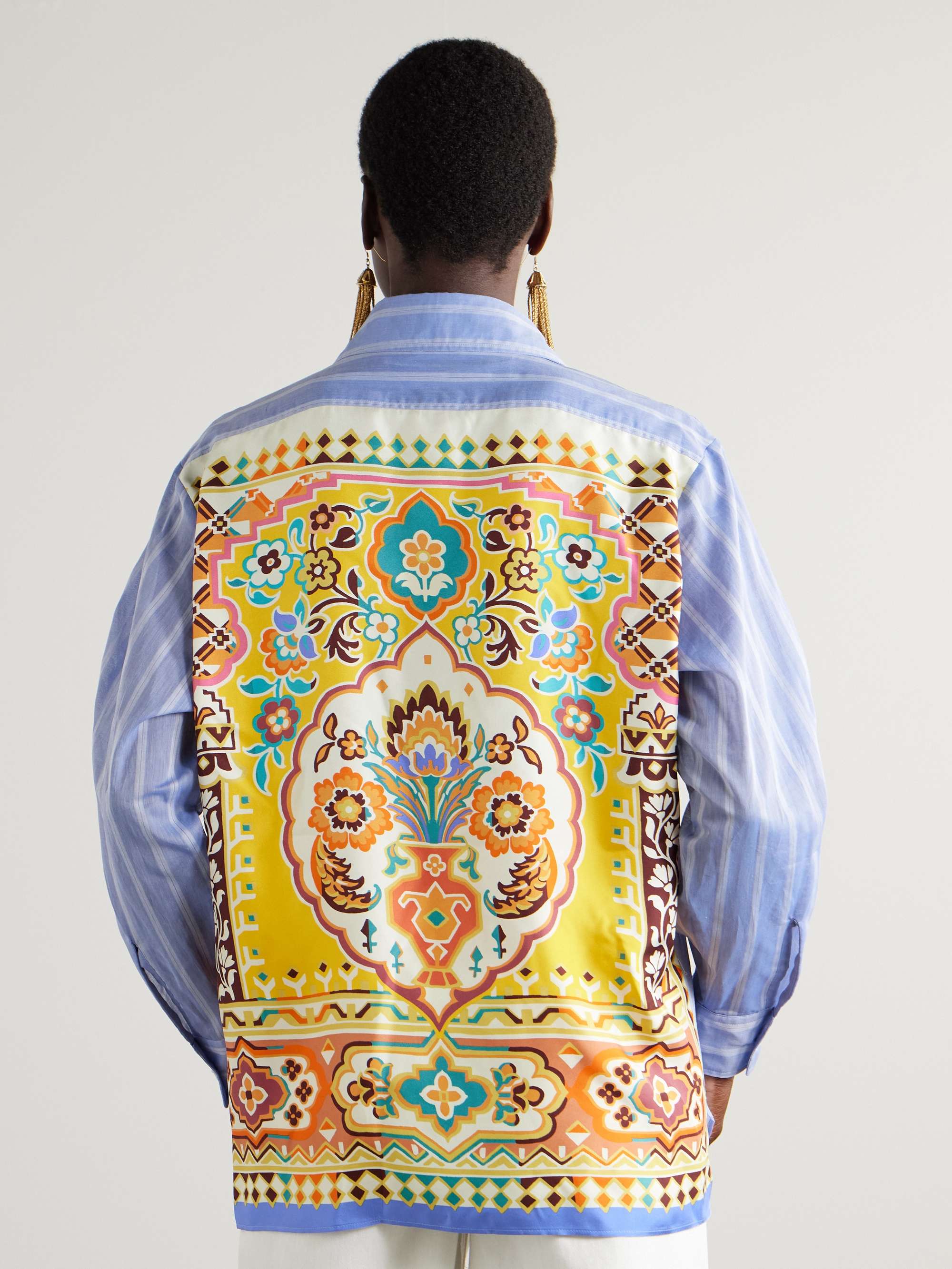 Printed silk and striped cotton-voile shirt view