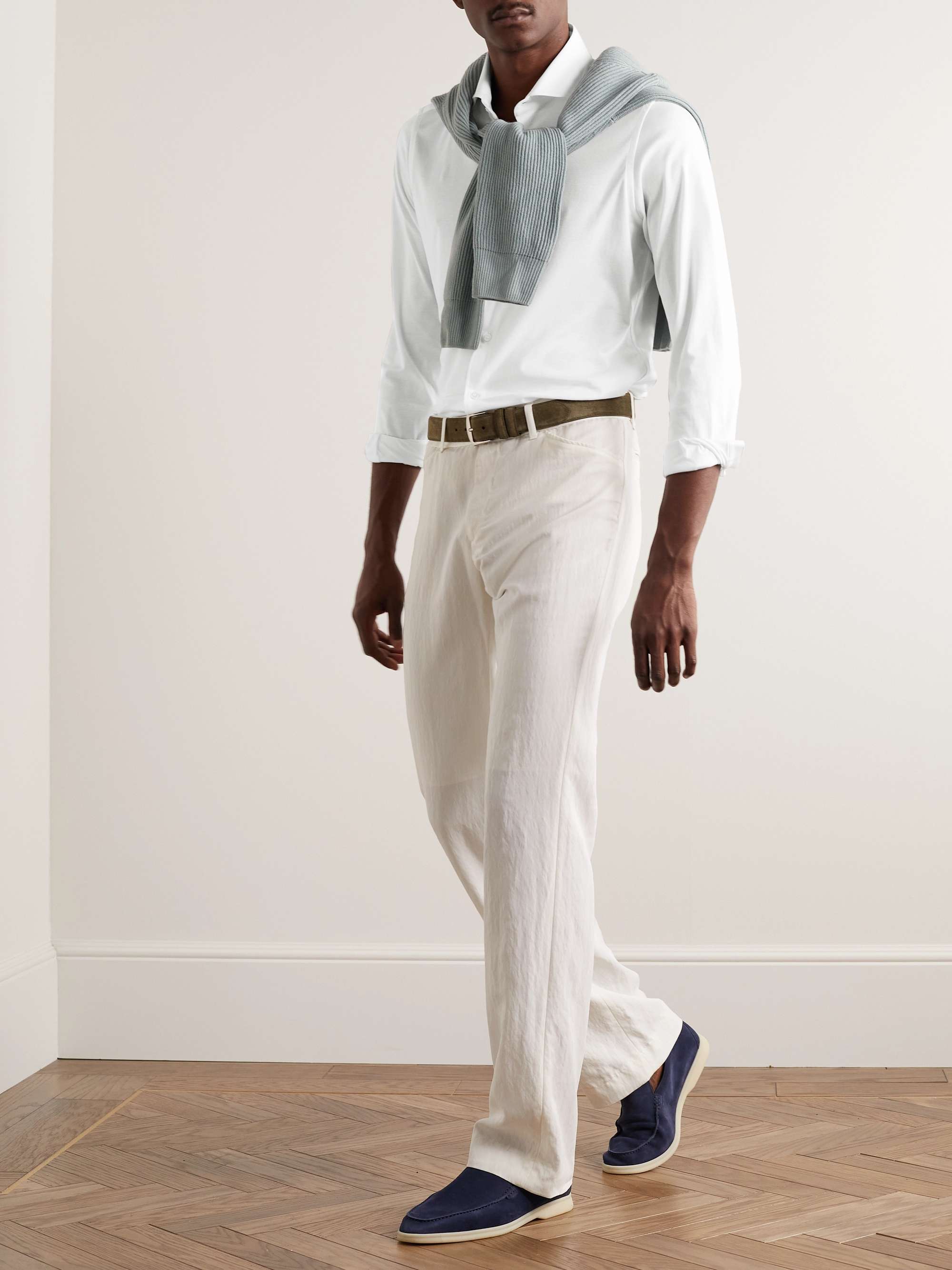 Andrew Cutaway-Collar Slim-Fit Cotton-Jersey Shirt view