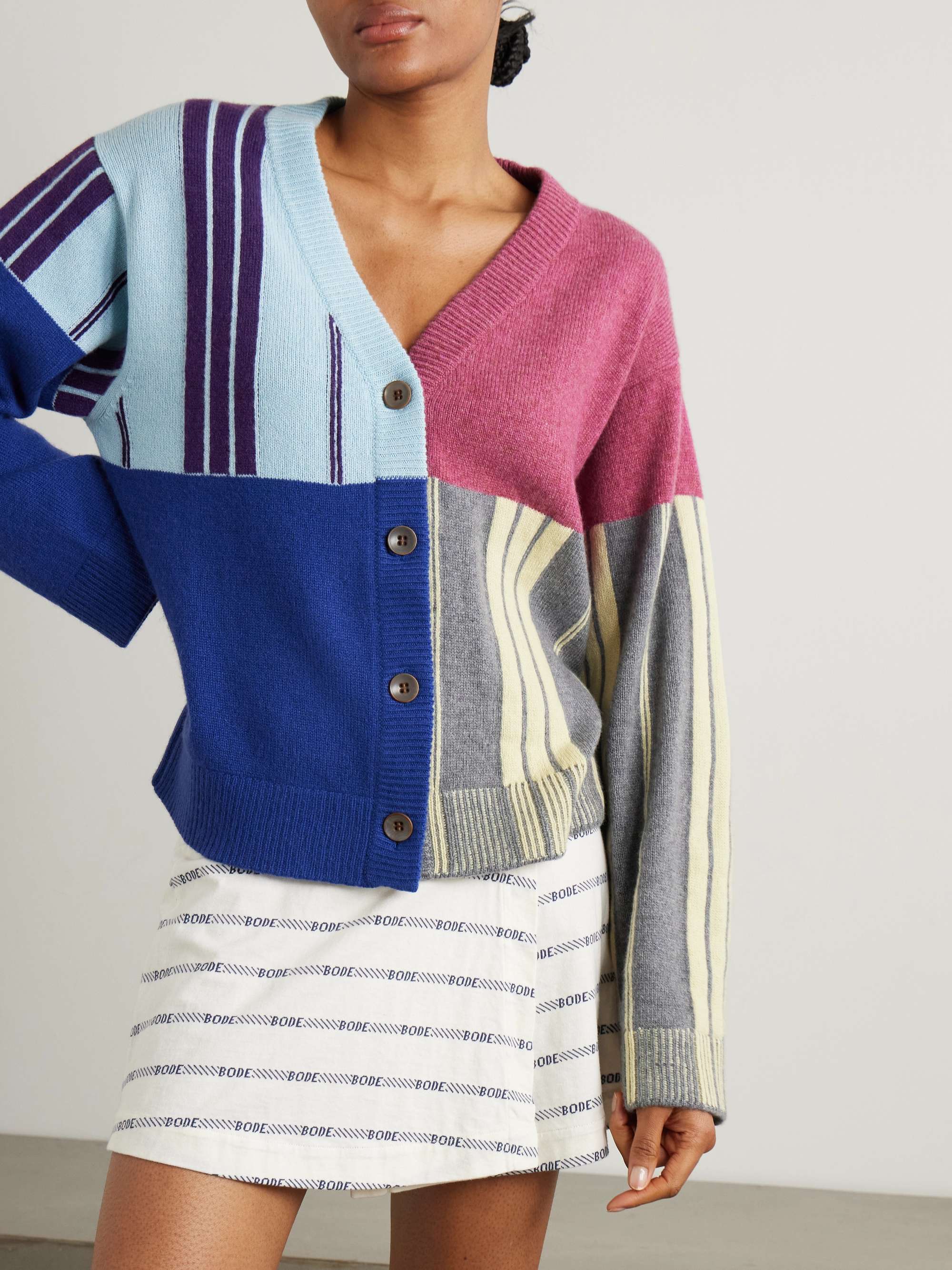 Color-block striped cashmere cardigan view