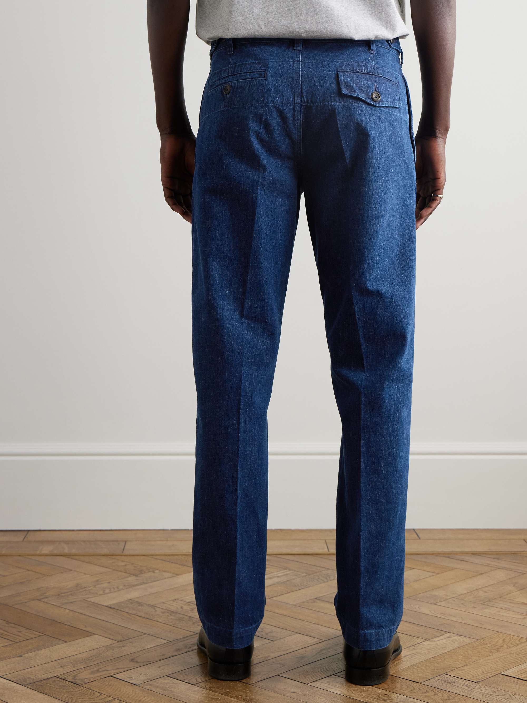 Mk. I Games Straight-Leg Pleated Indigo-Dyed Cotton and Linen-Blend Trousers view