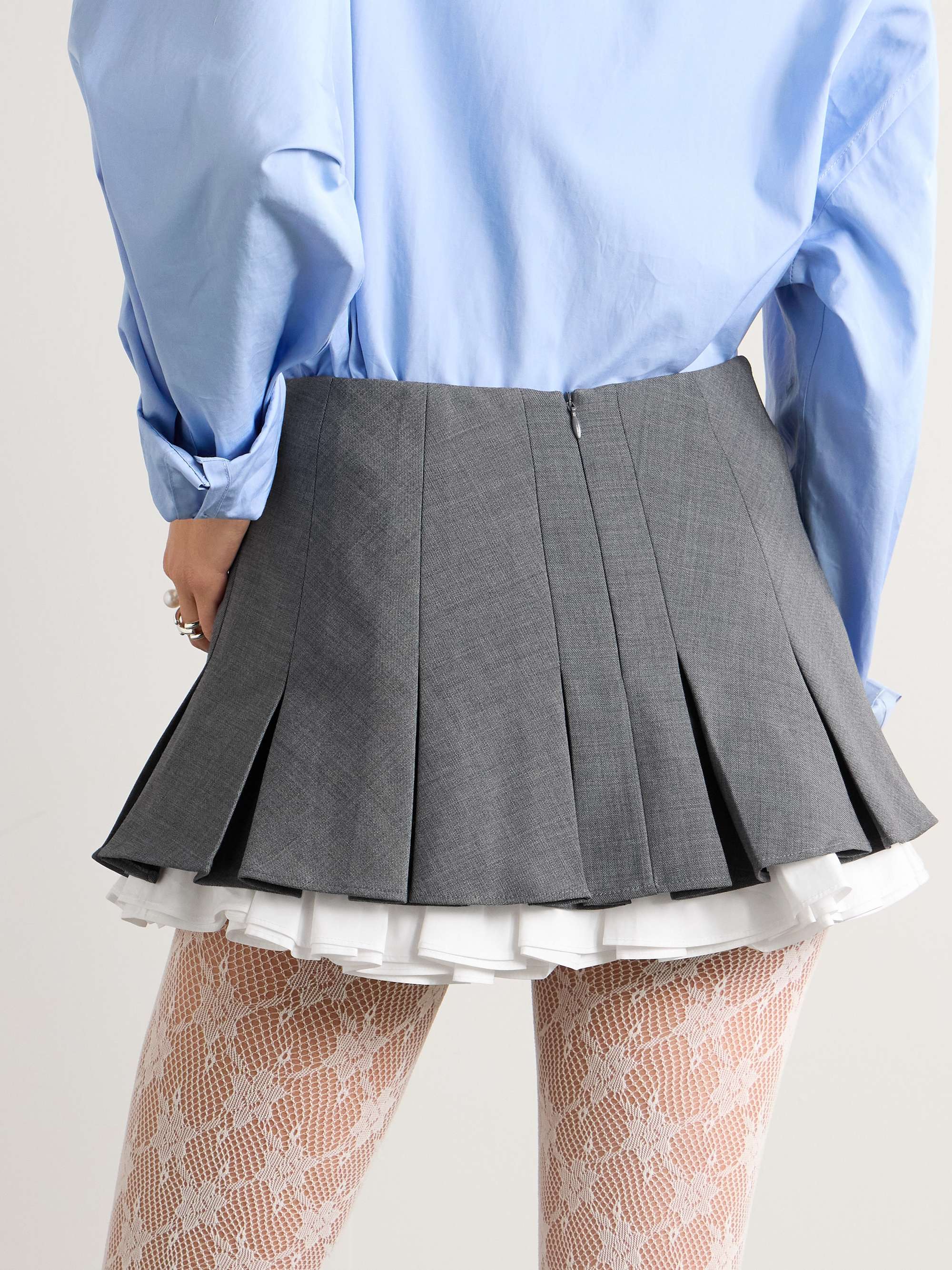 Layered pleated cotton poplin-trimmed grain de poudre mini skirt view