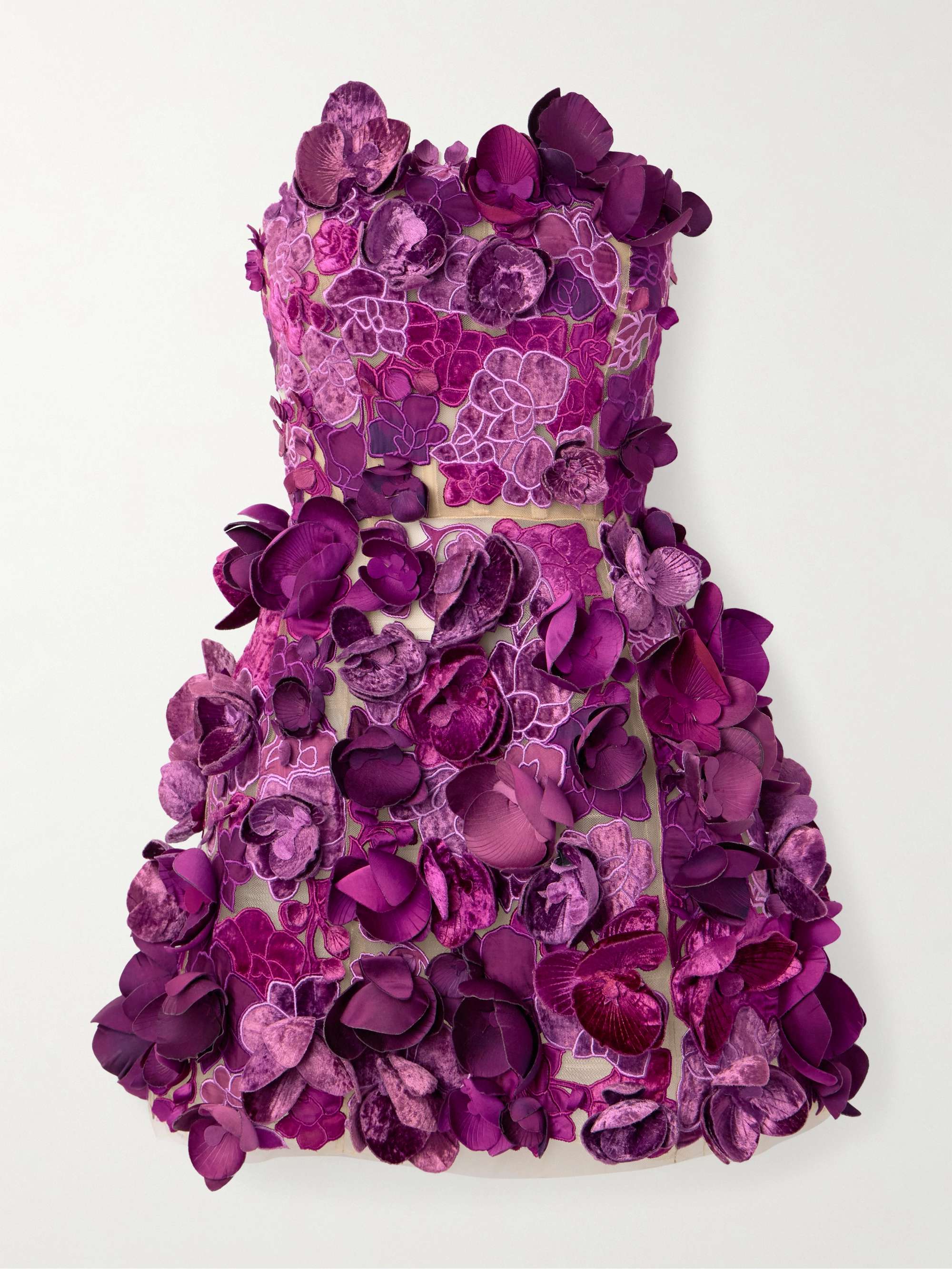 Strapless floral-appliquéd mesh mini dress hero visual