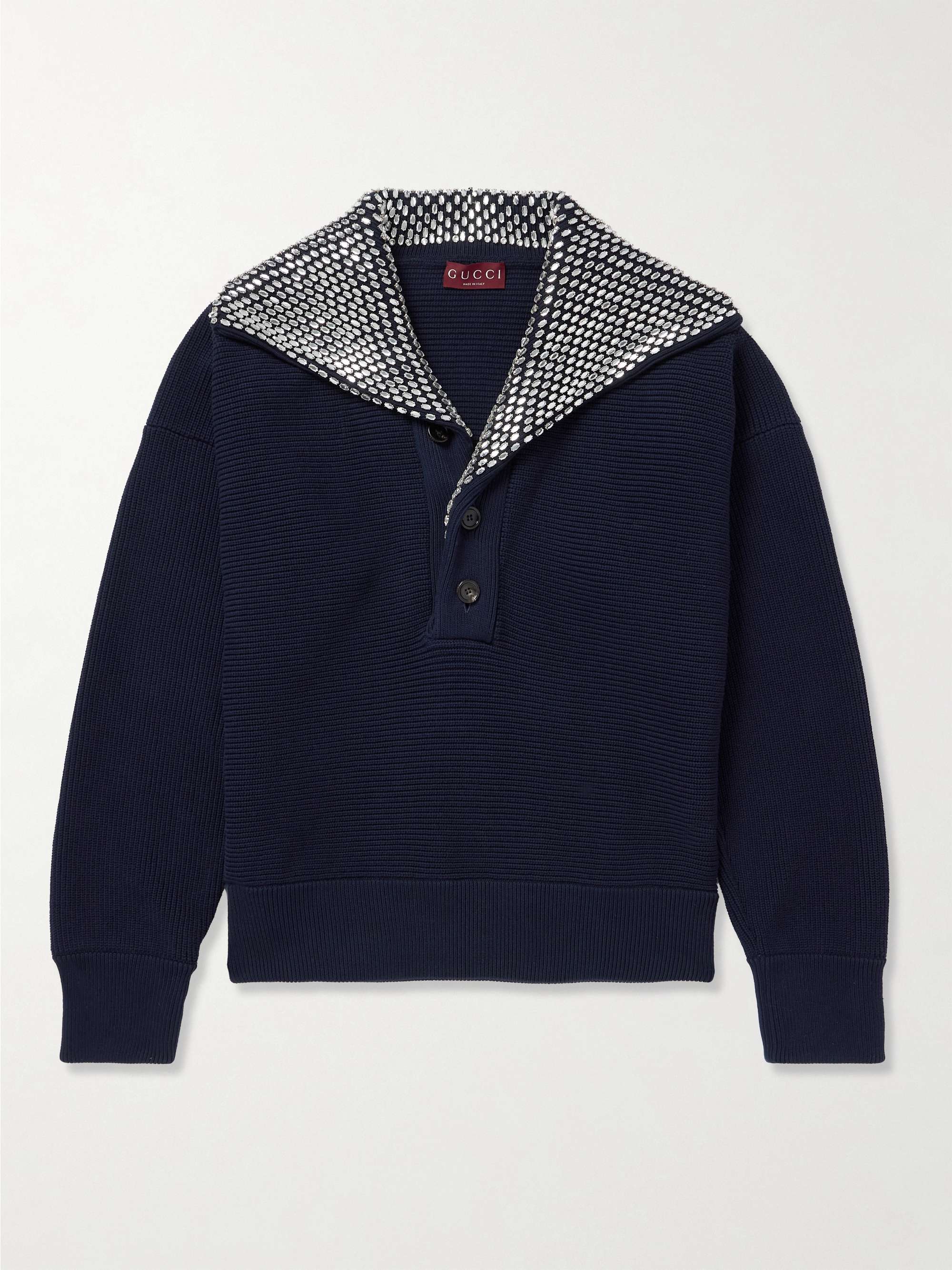 Crystal-Embellished Ribbed Cotton-Blend Sweater hero visual