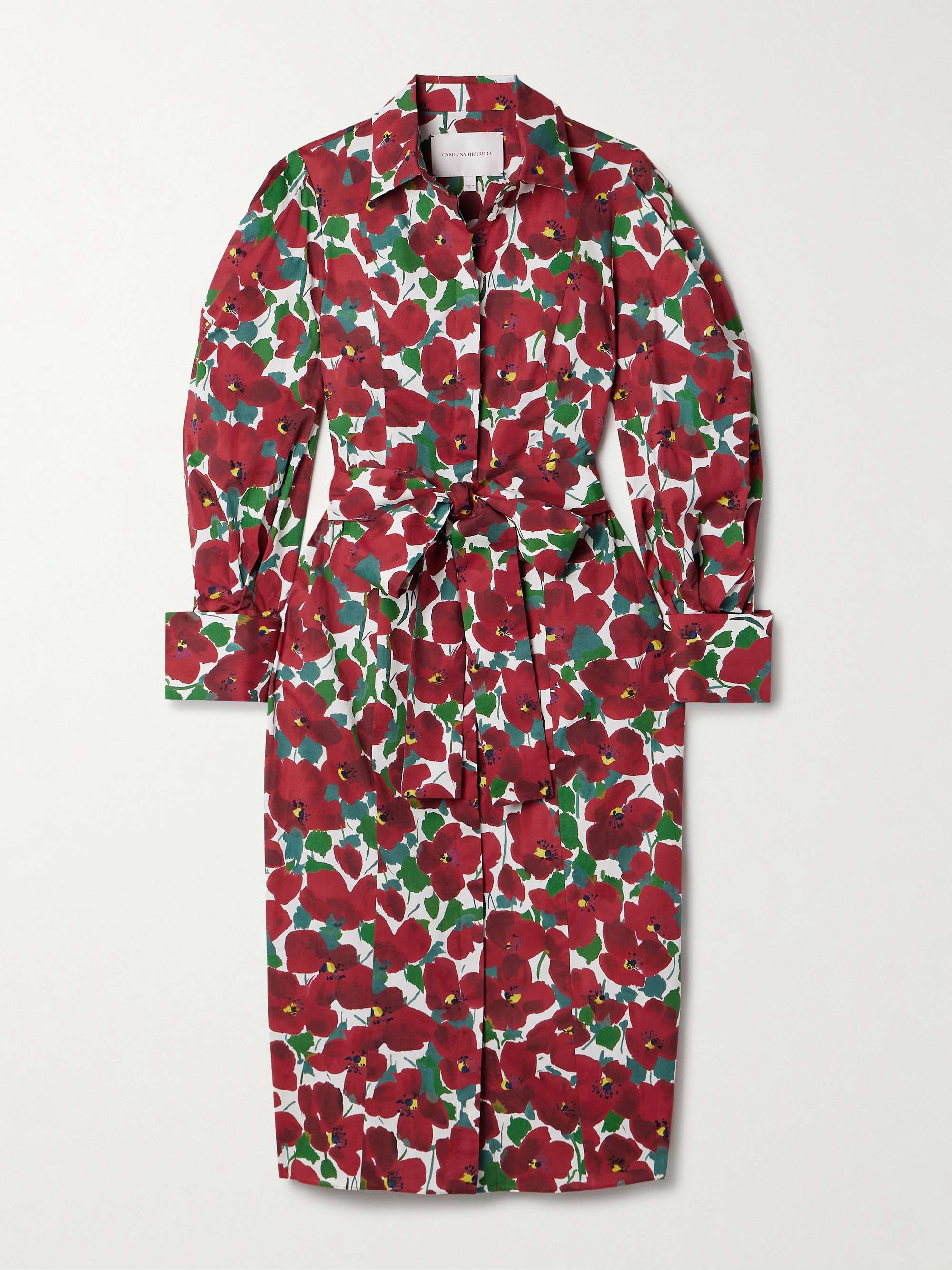 Belted floral-print cotton-blend midi shirt dress hero visual