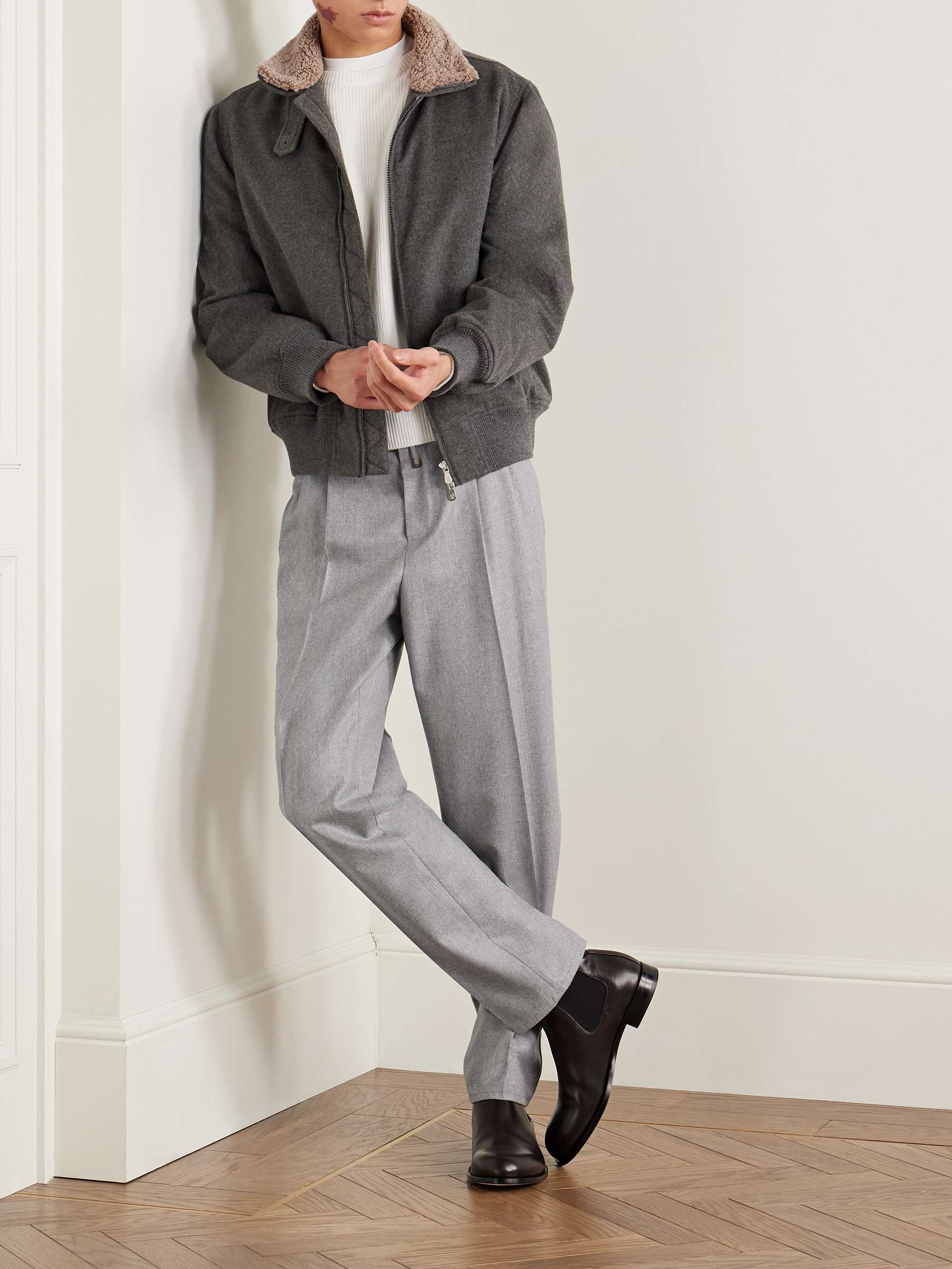 Tapered Pleated Virgin Wool-Flannel Drawstring Trousers view