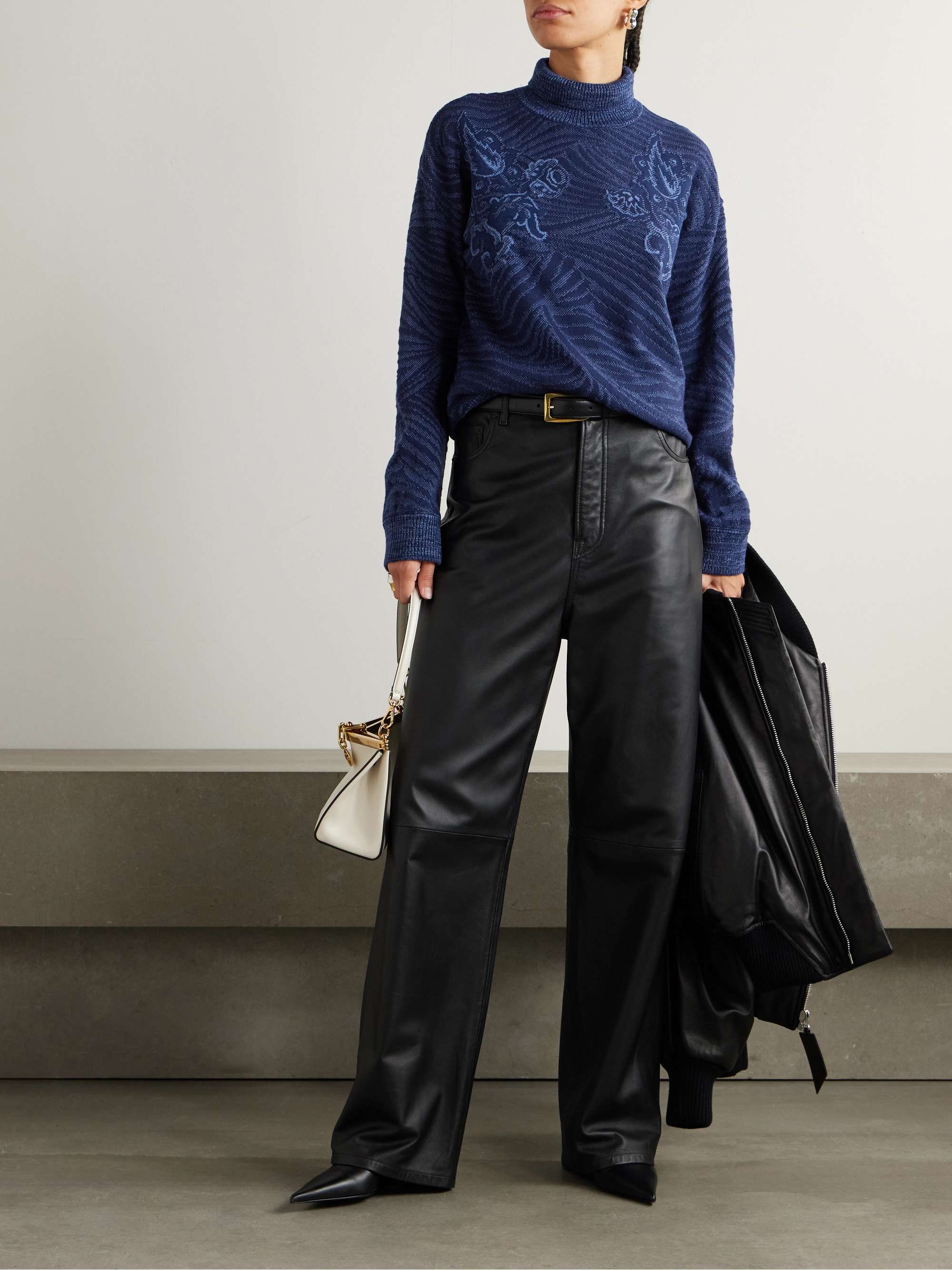 Jacquard-knit wool-blend turtleneck sweater view