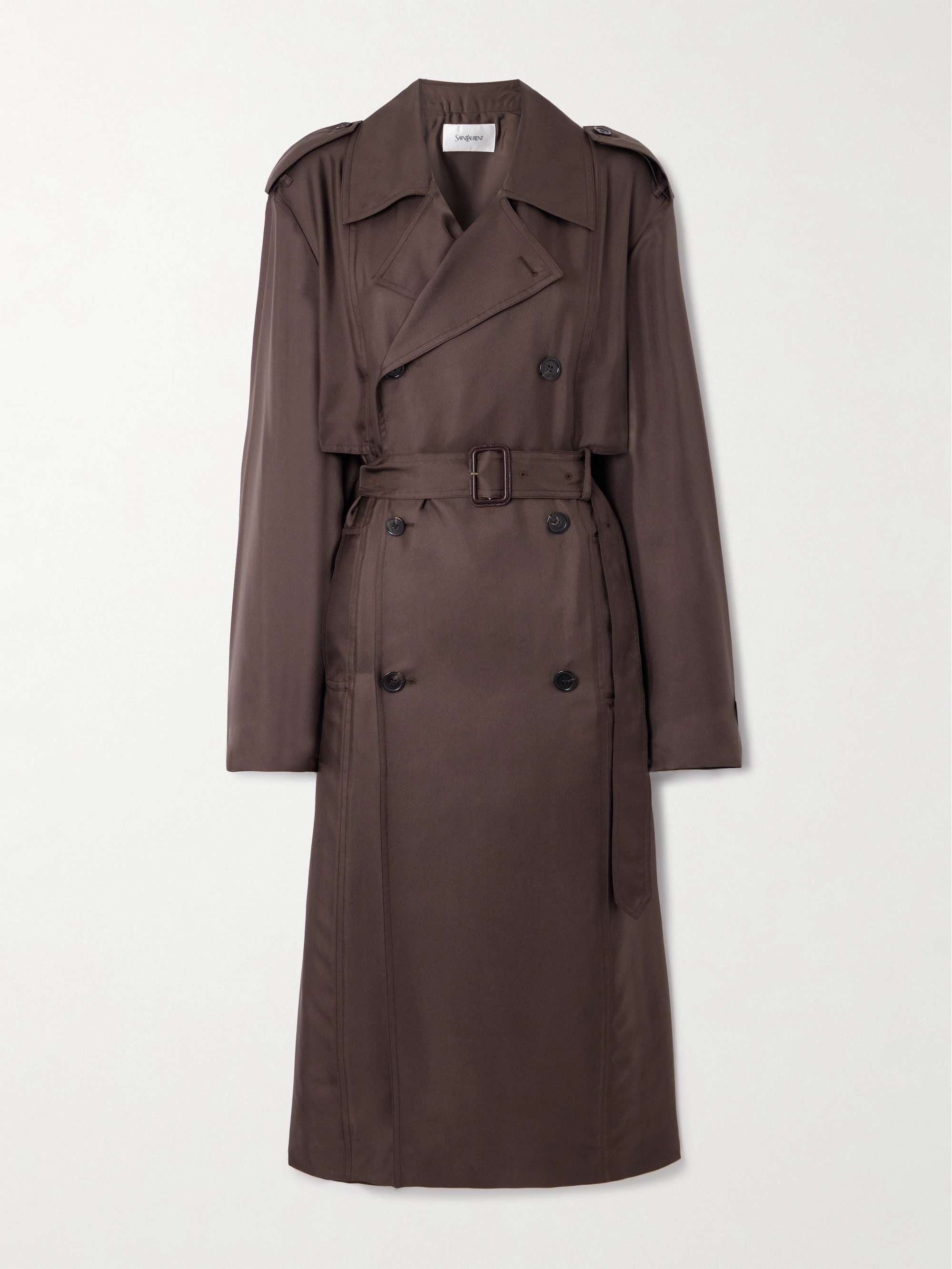 Double-breasted belted silk-twill trench coat hero visual