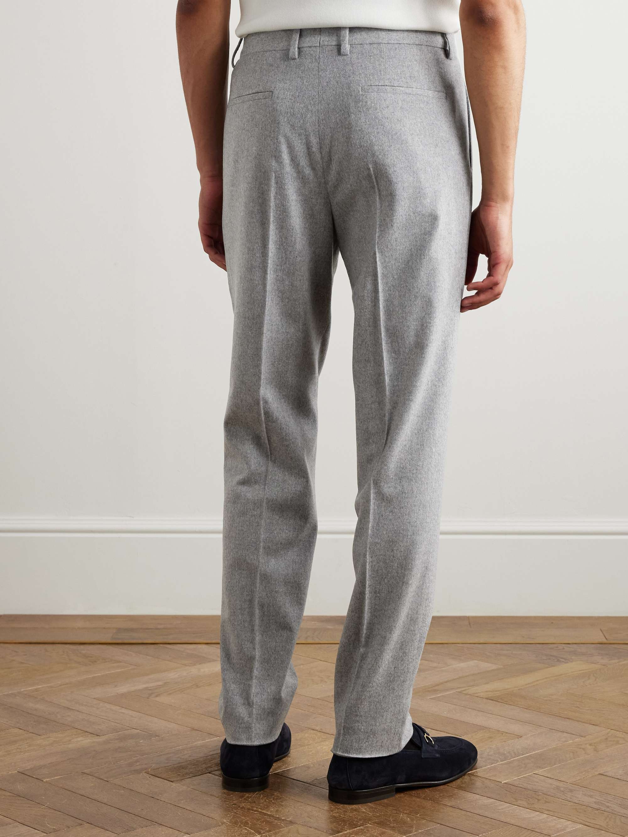 Straight-Leg Pleated Cotton and Cashmere-Blend Suit Trousers view