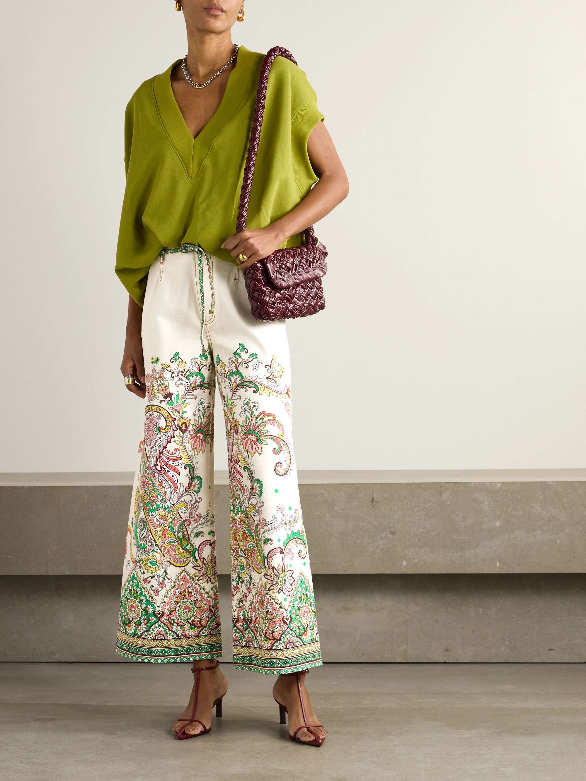 Belted printed wide-leg jeans view