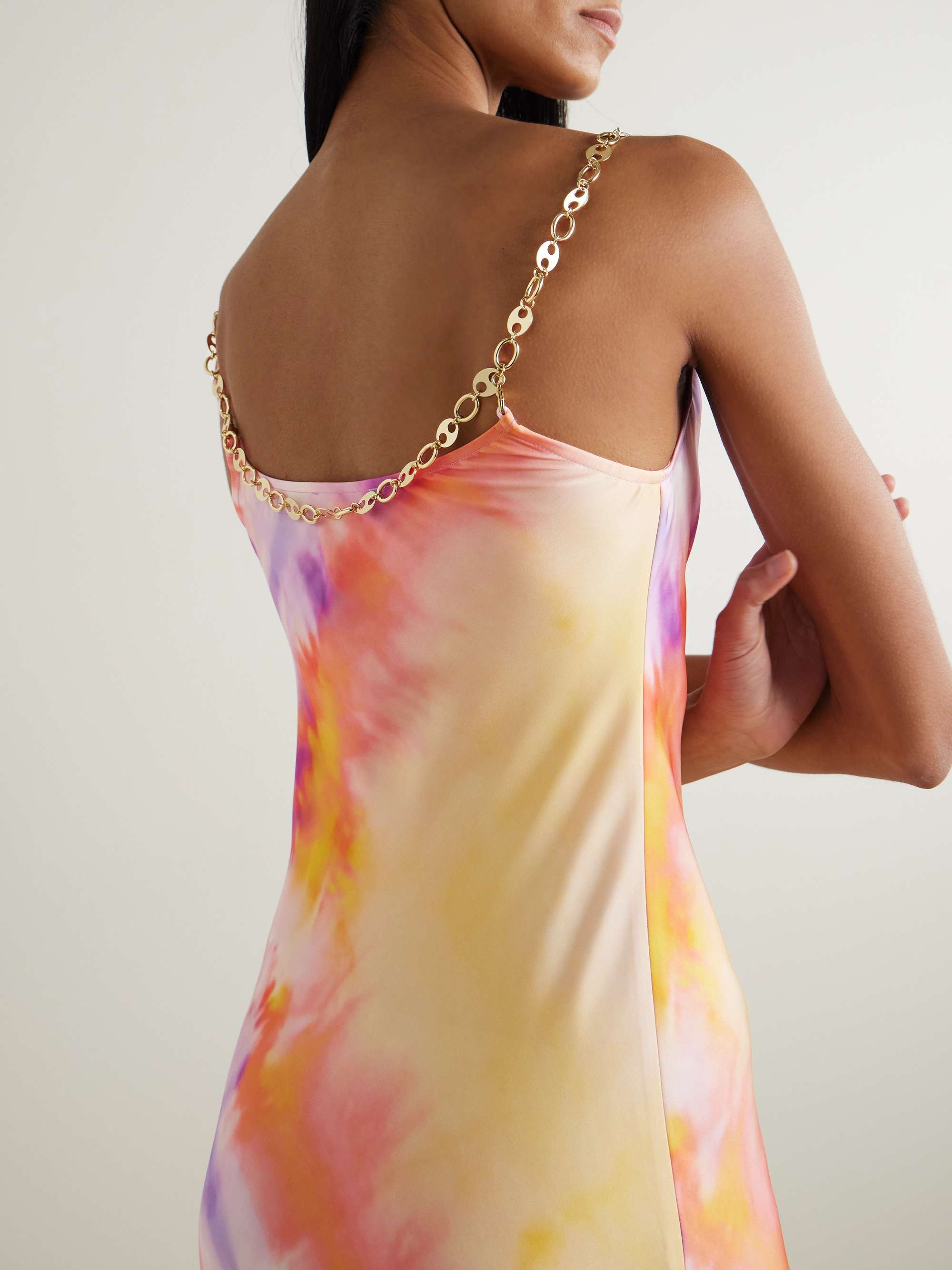 Chainmail-embellished tie-dyed satin maxi dress view