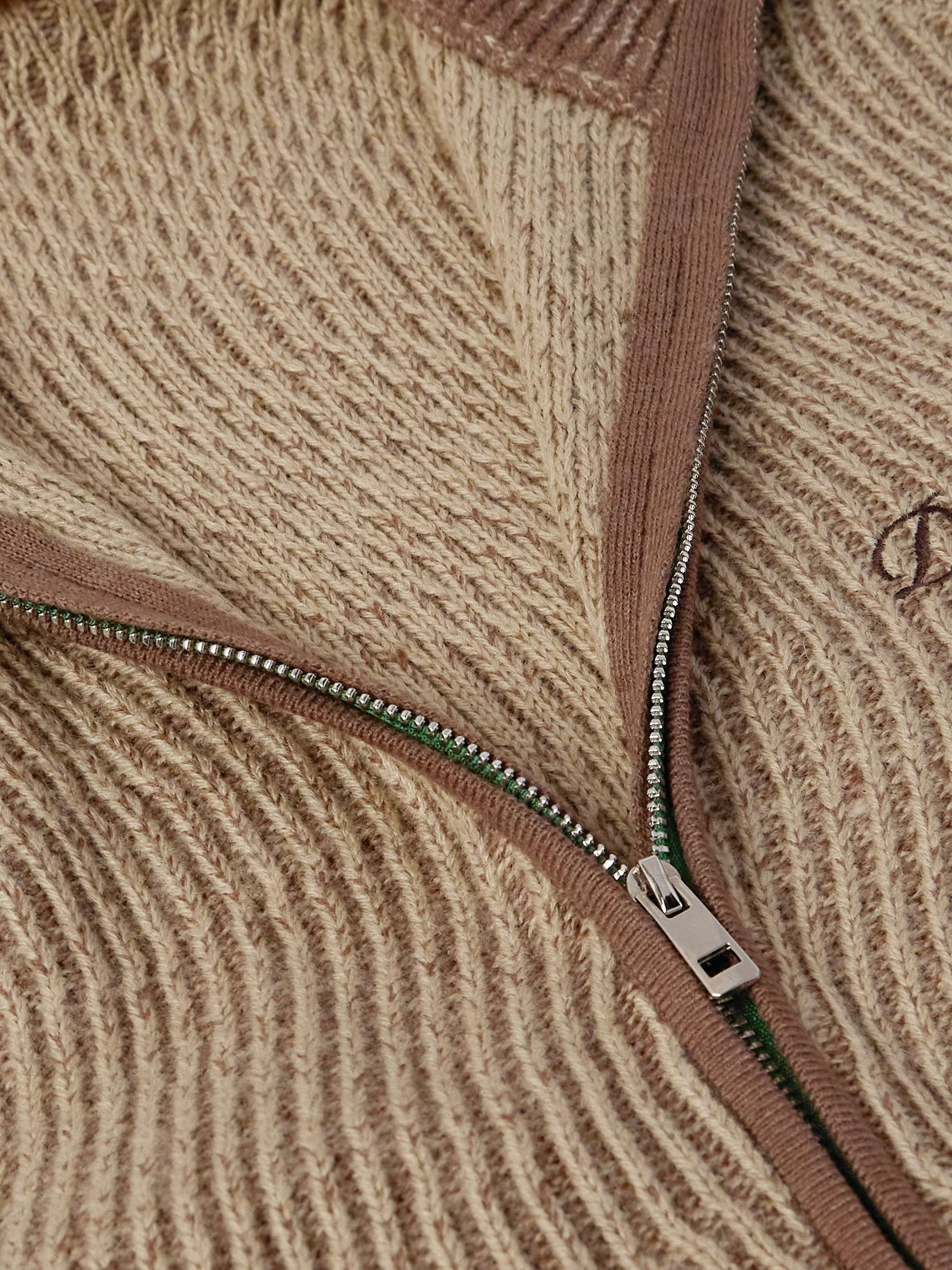Logo-Embroidered Ribbed-Knit Zip-Up Cardigan view