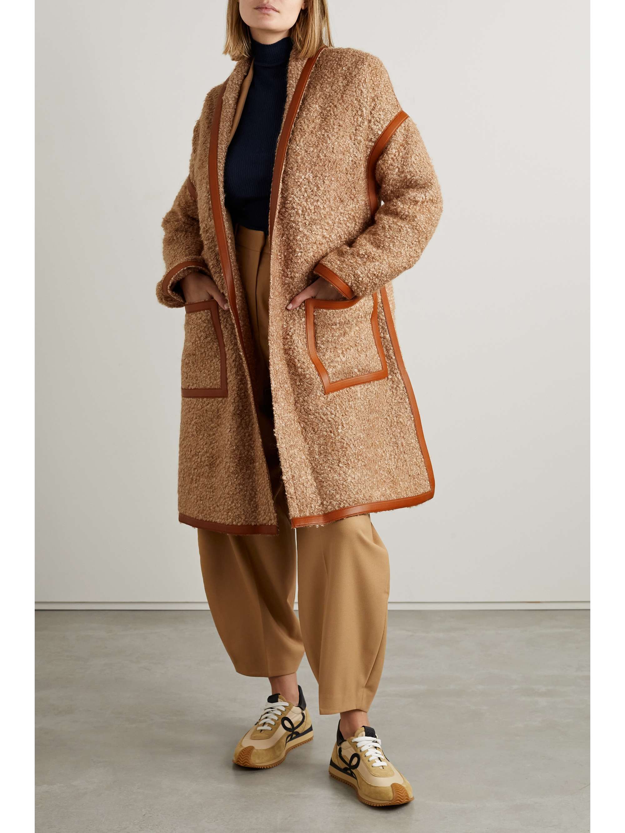 Reinhold leather-trimmed mohair-blend bouclé coat view