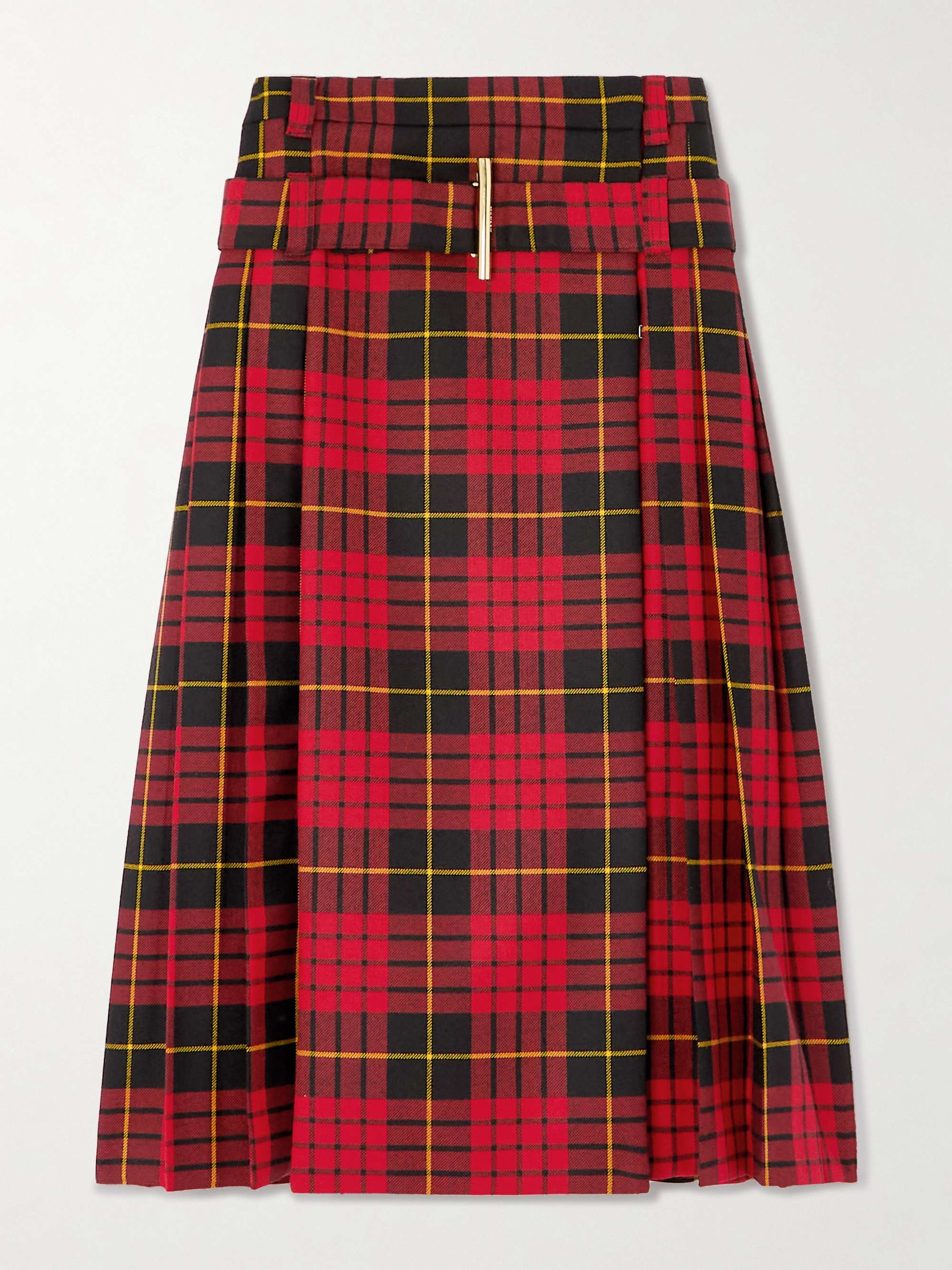 Belted pleated tartan wool midi skirt hero visual