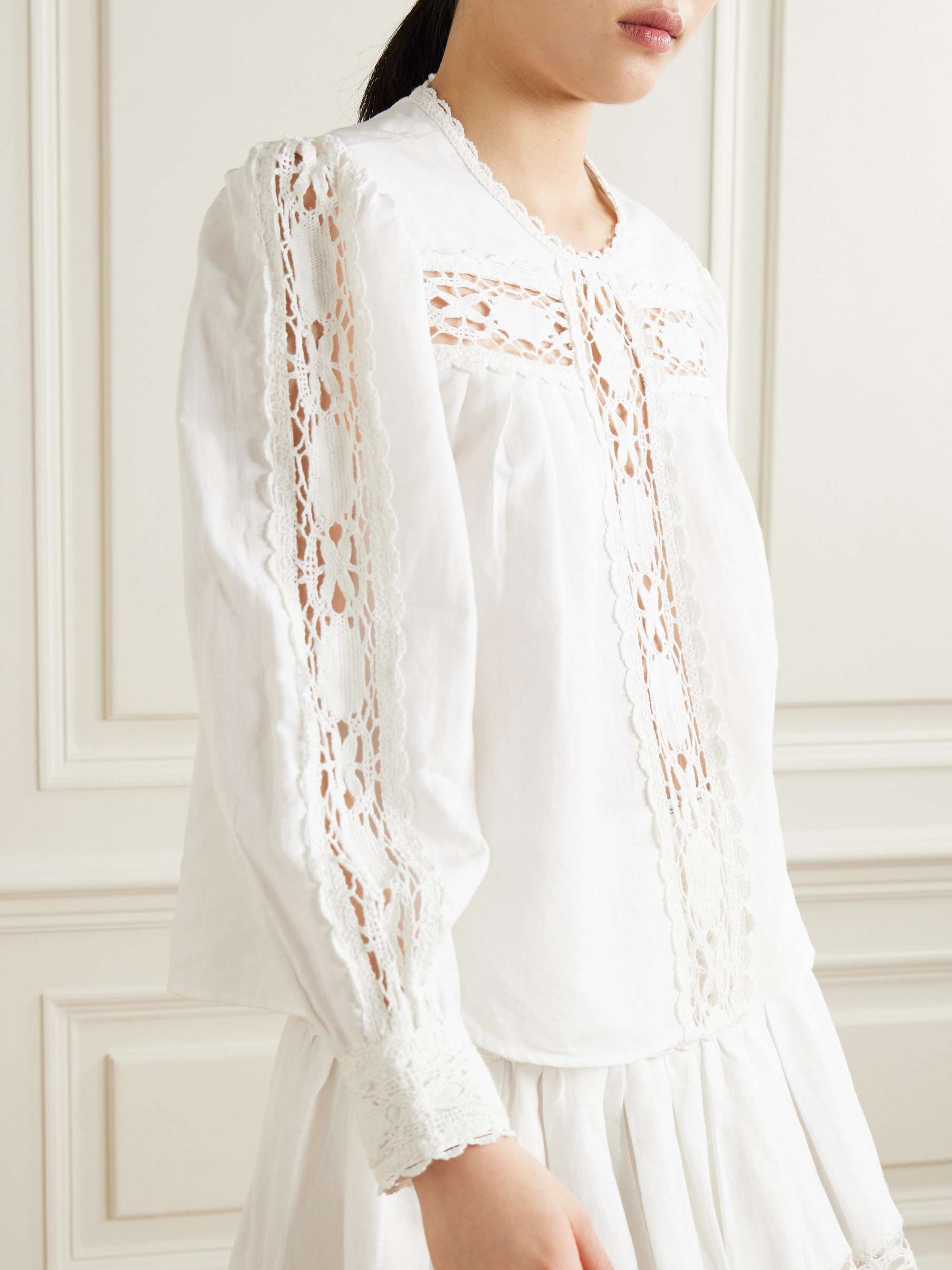 Valmira lace-trimmed linen and cotton-blend blouse view