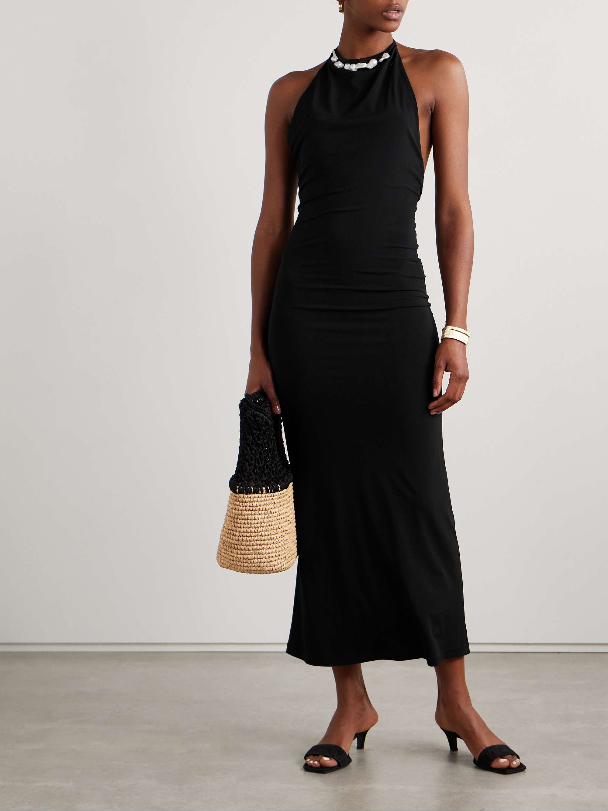 Orchid embellished stretch-jersey halterneck maxi dress view