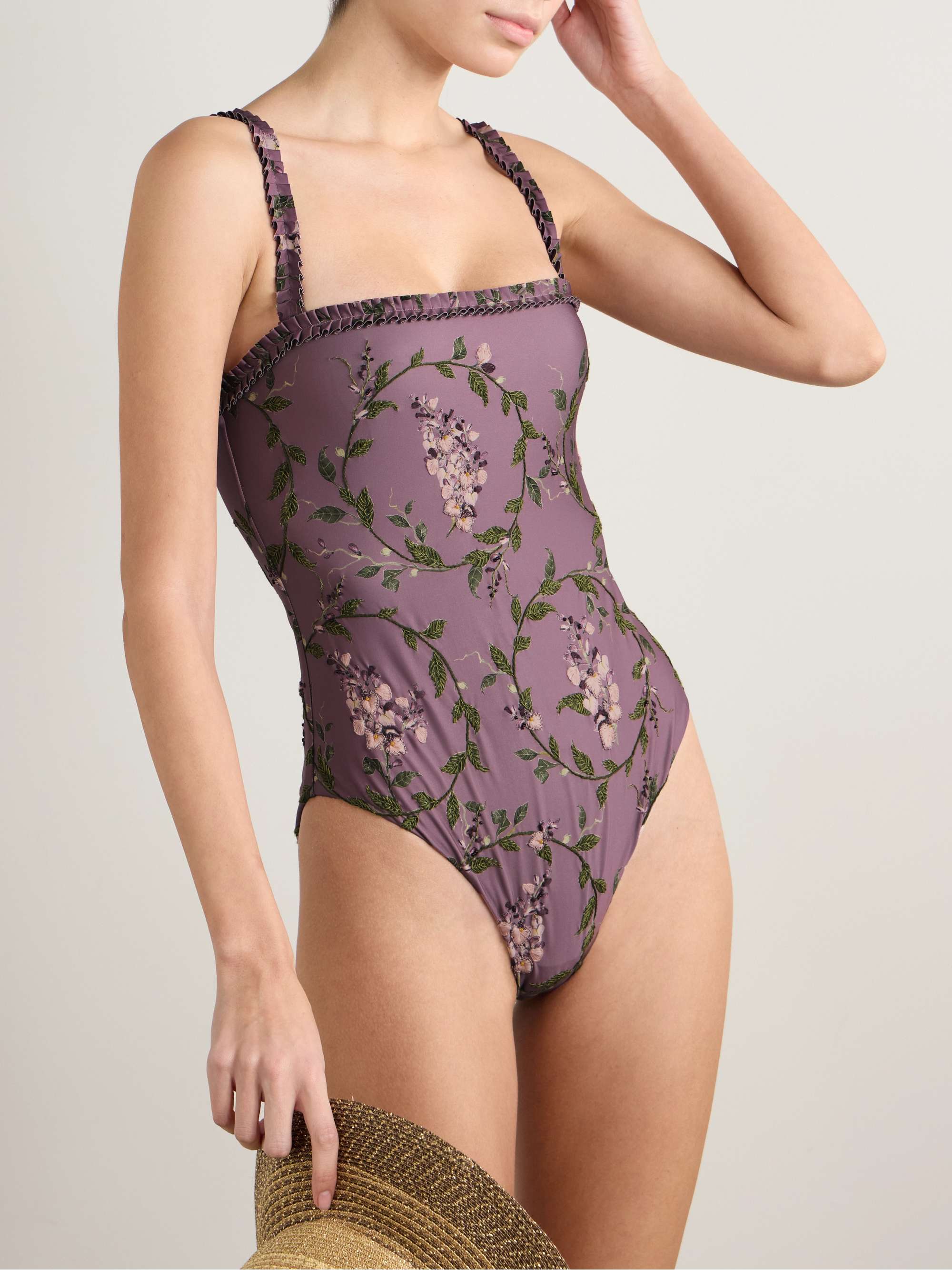 Limón Wisteria ruffled embroidered recycled swimsuit view