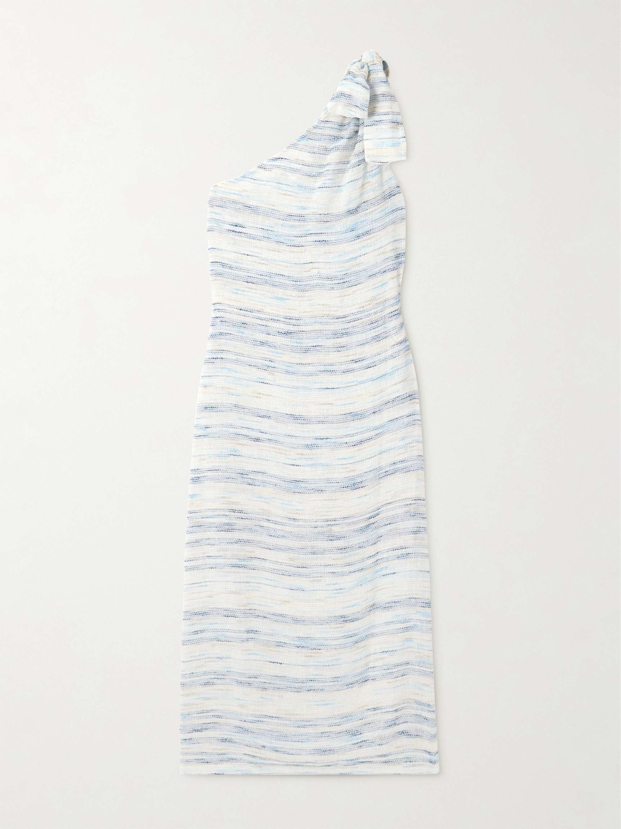One-shoulder striped linen-blend gauze dress hero visual