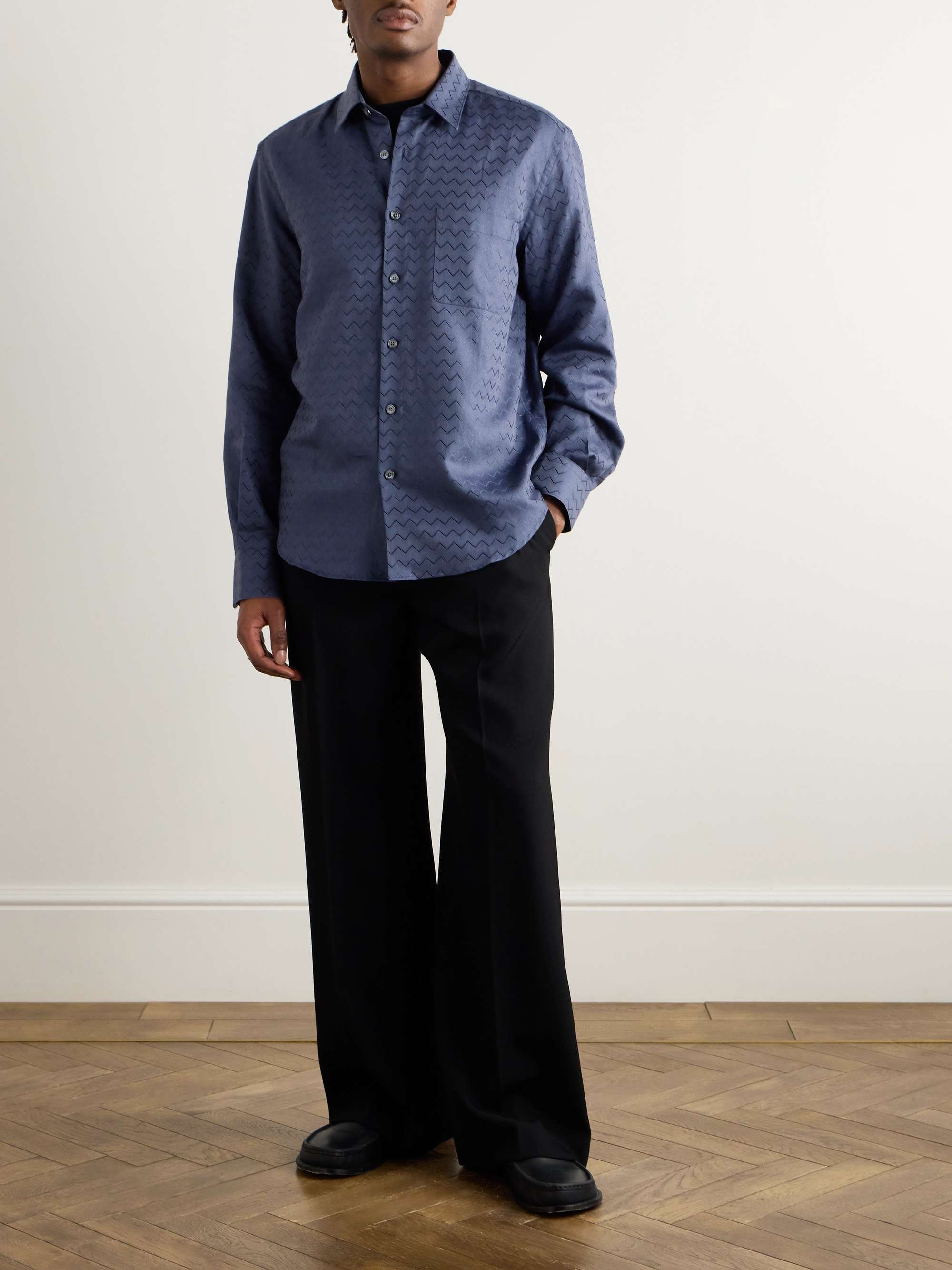 Striped Cotton-Blend Jacquard Shirt view