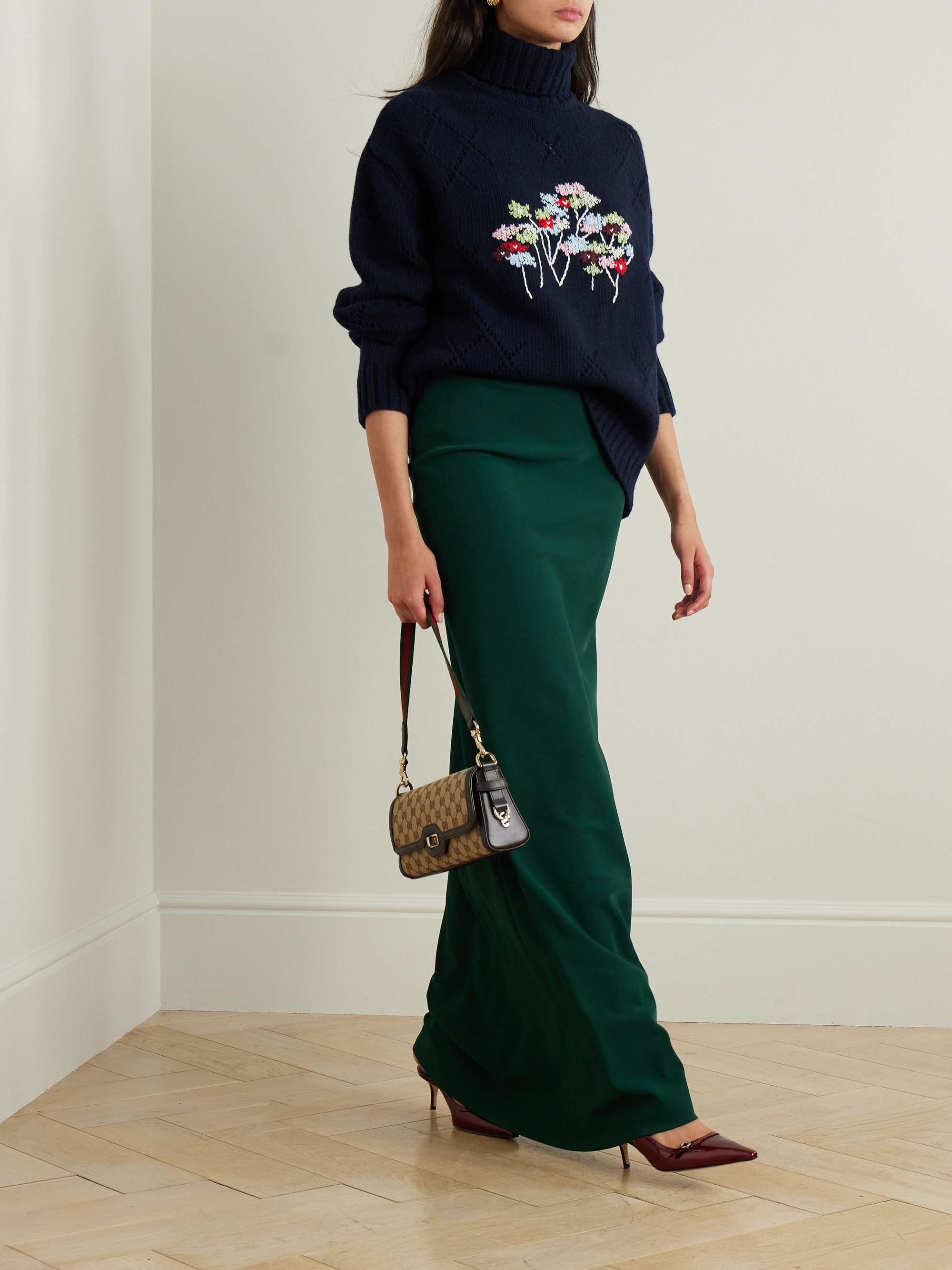 Sharon embroidered pointelle-knit wool-blend turtleneck sweater view