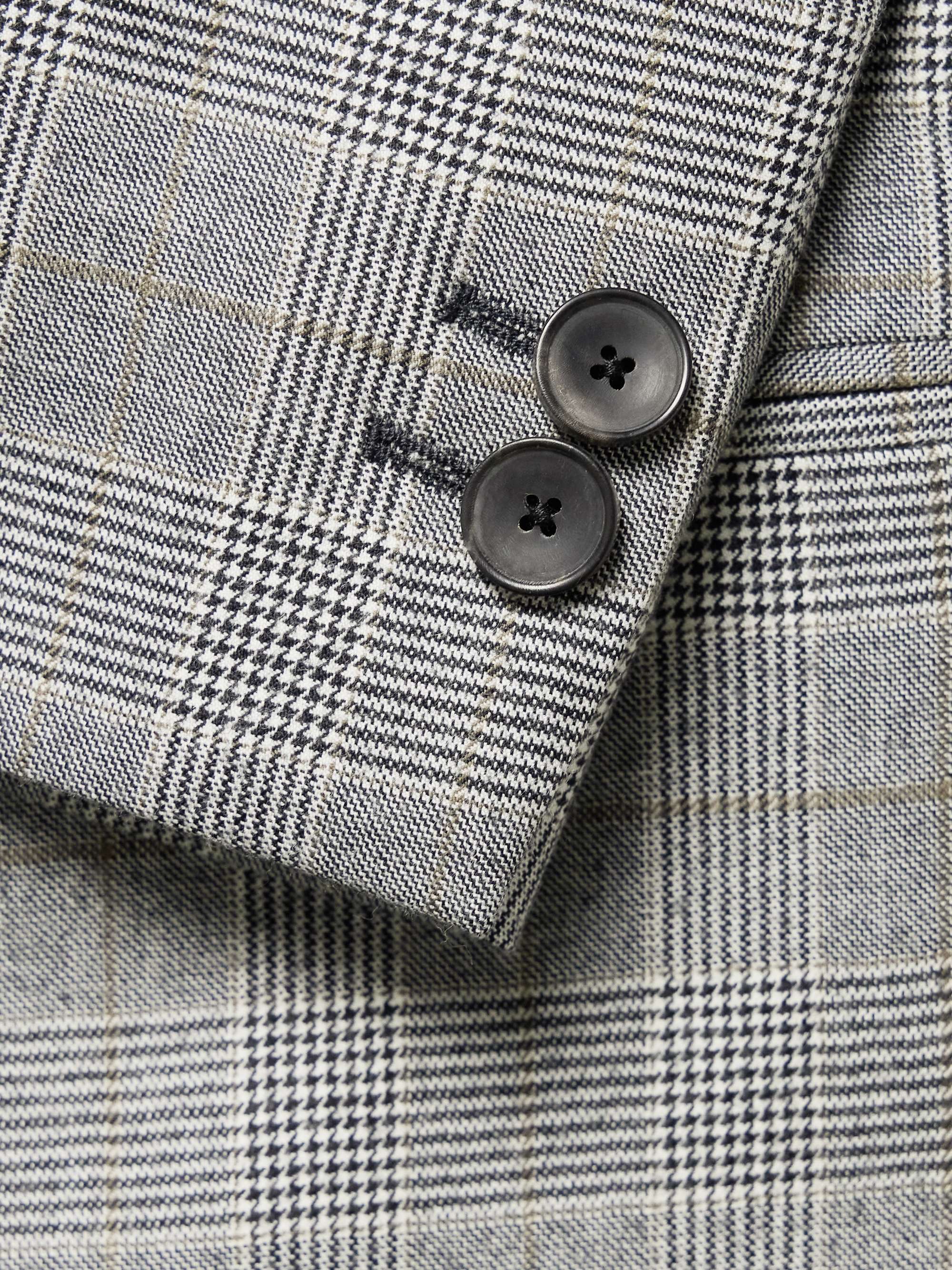 Slim-Fit Double-Breasted Prince of Wales Checked Wool-Flannel Suit Jacket view