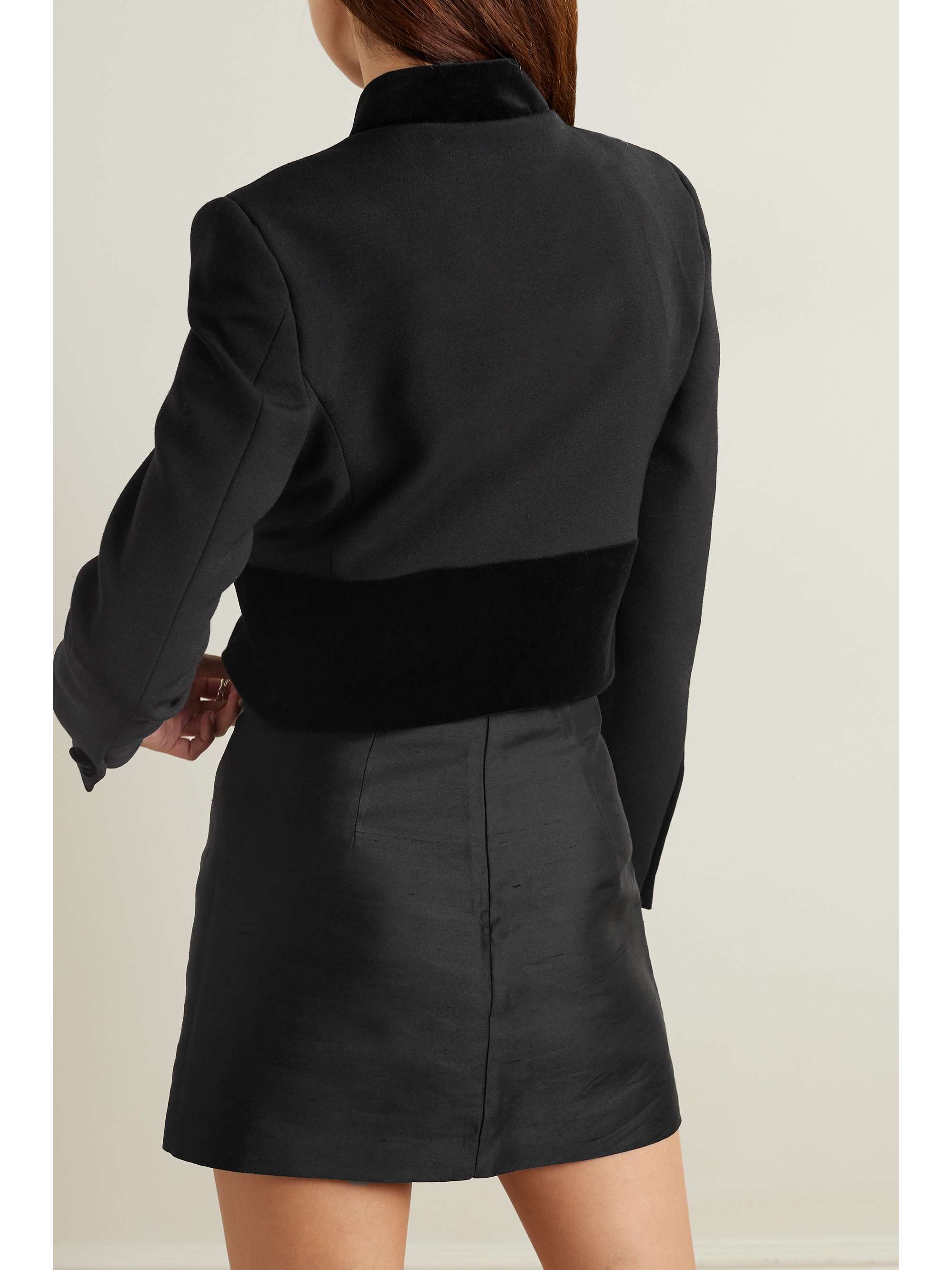 + NET SUSTAIN Raja cropped cotton velvet-trimmed wool jacket view