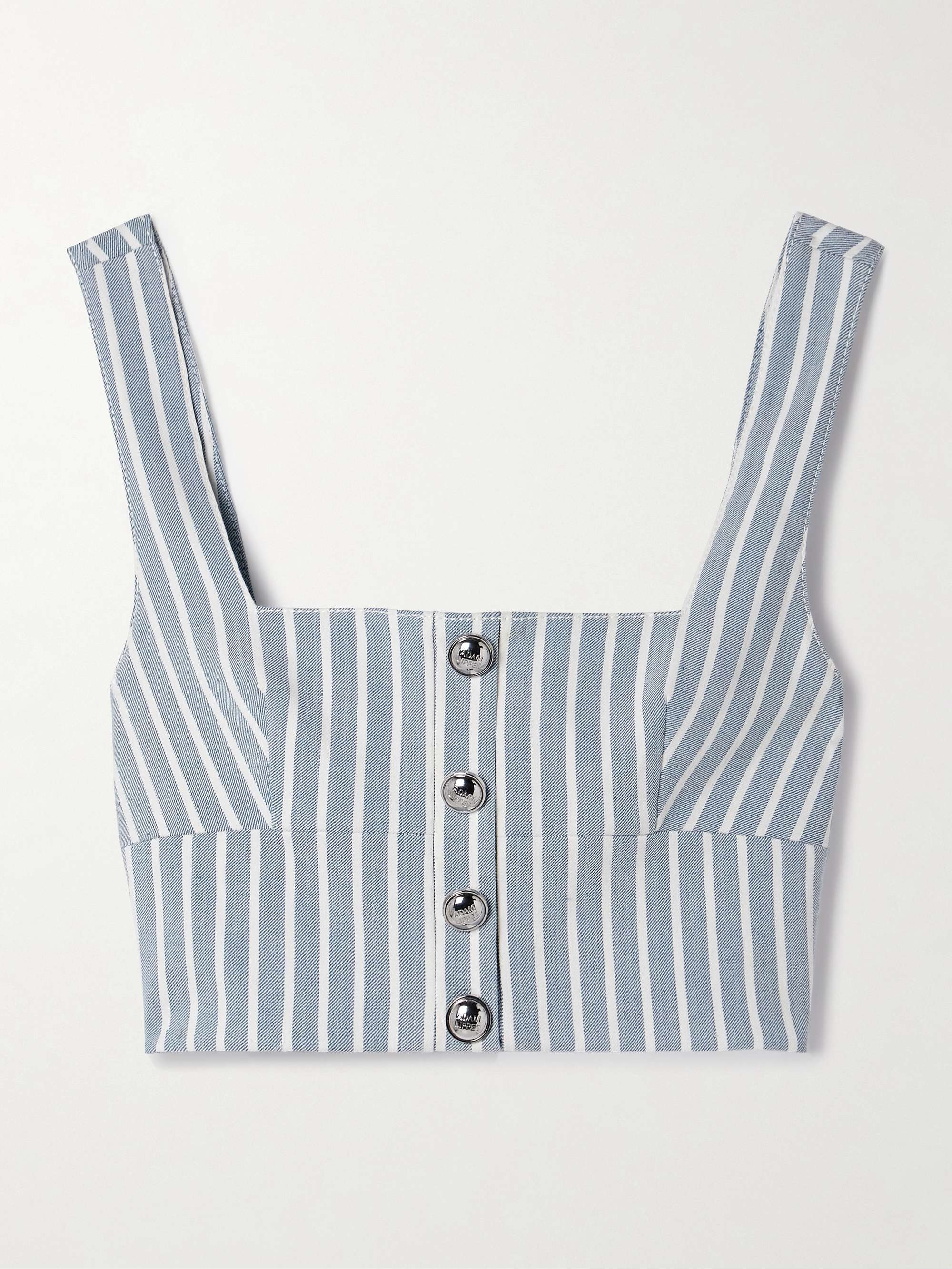 Quinn button-embellished cropped striped denim top hero visual