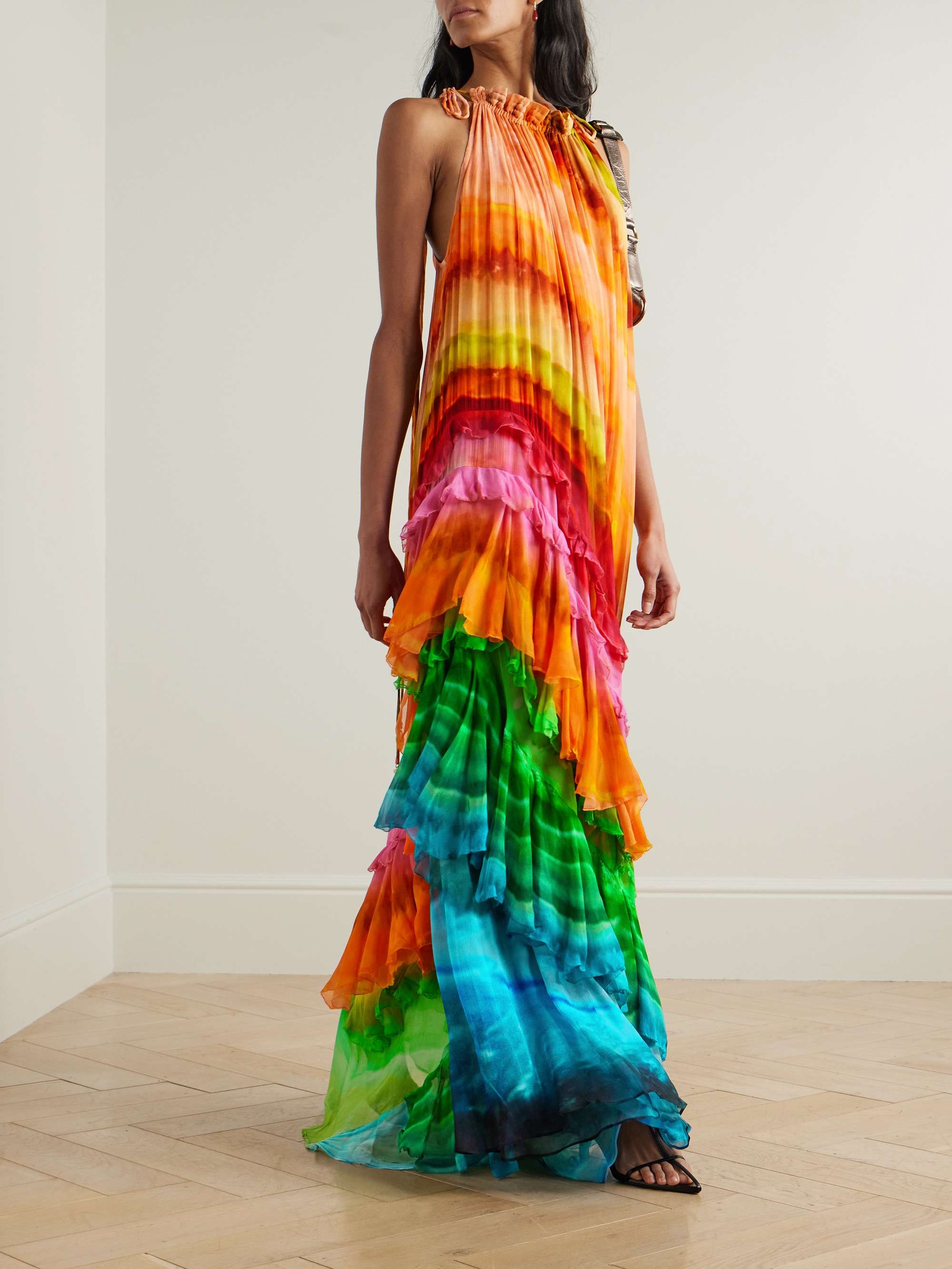 Iris embellished ruffled tie-dyed crepon maxi dress view