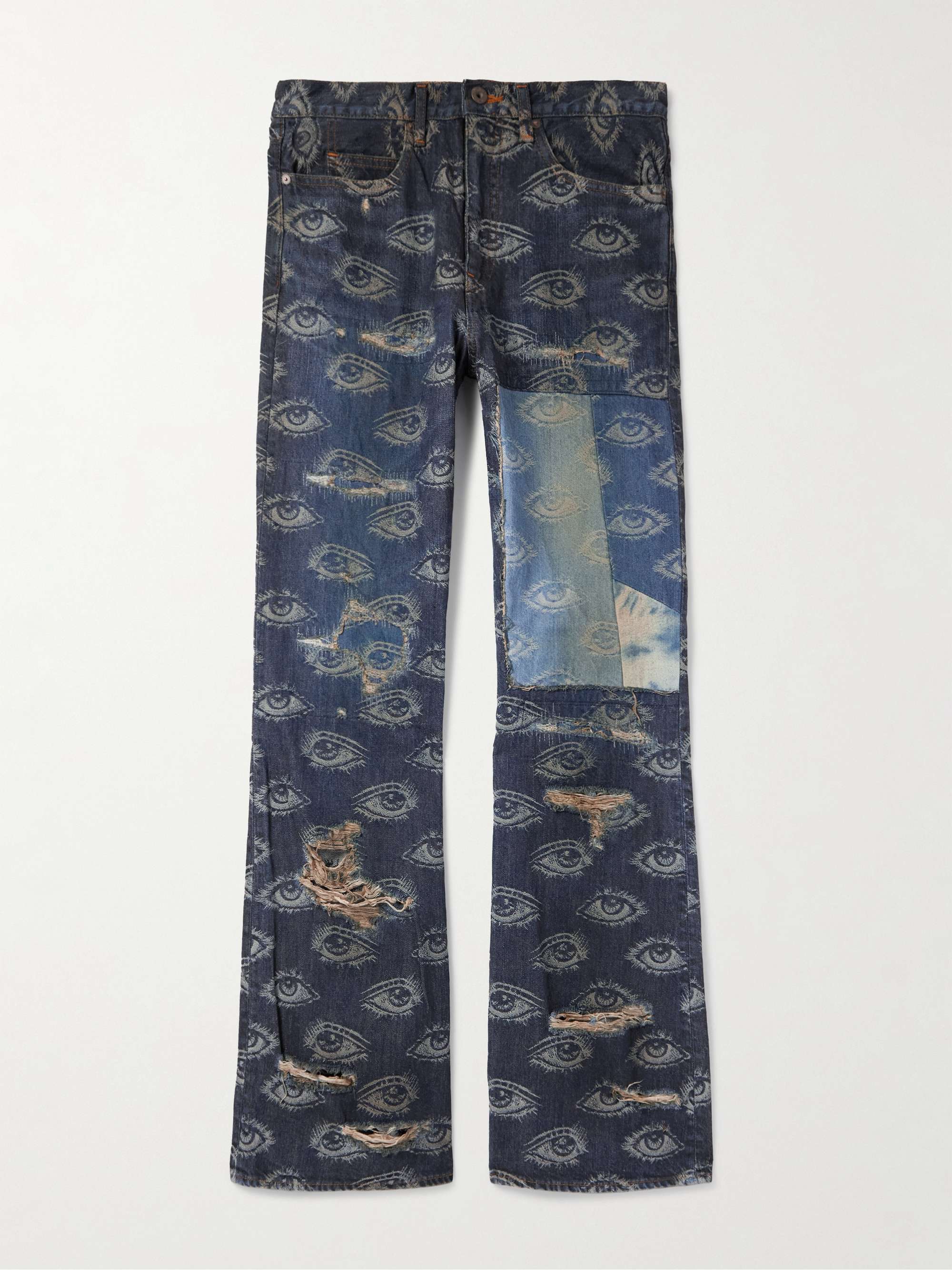 Speakeasy Slim-Fit Flared Printed Distressed Jeans hero visual