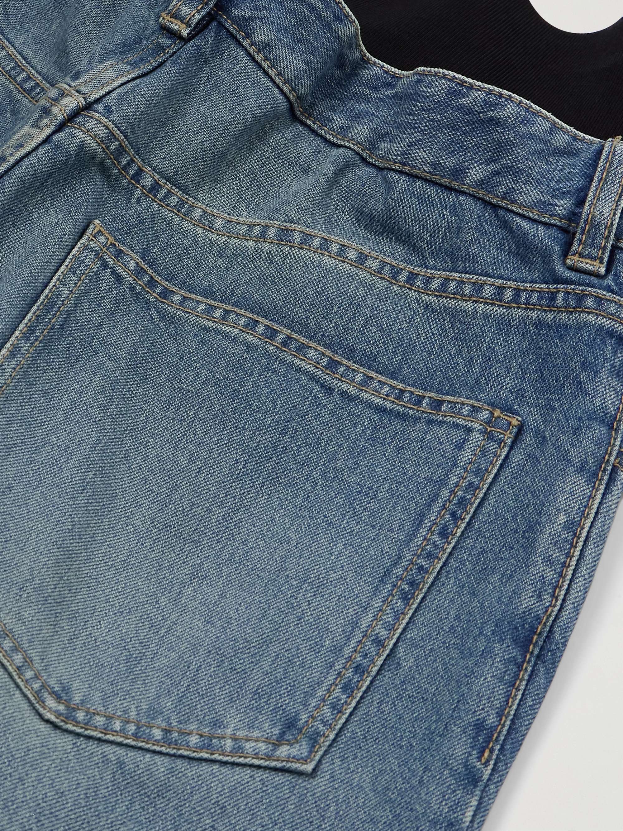 Layered jersey-trimmed wide-leg jeans view