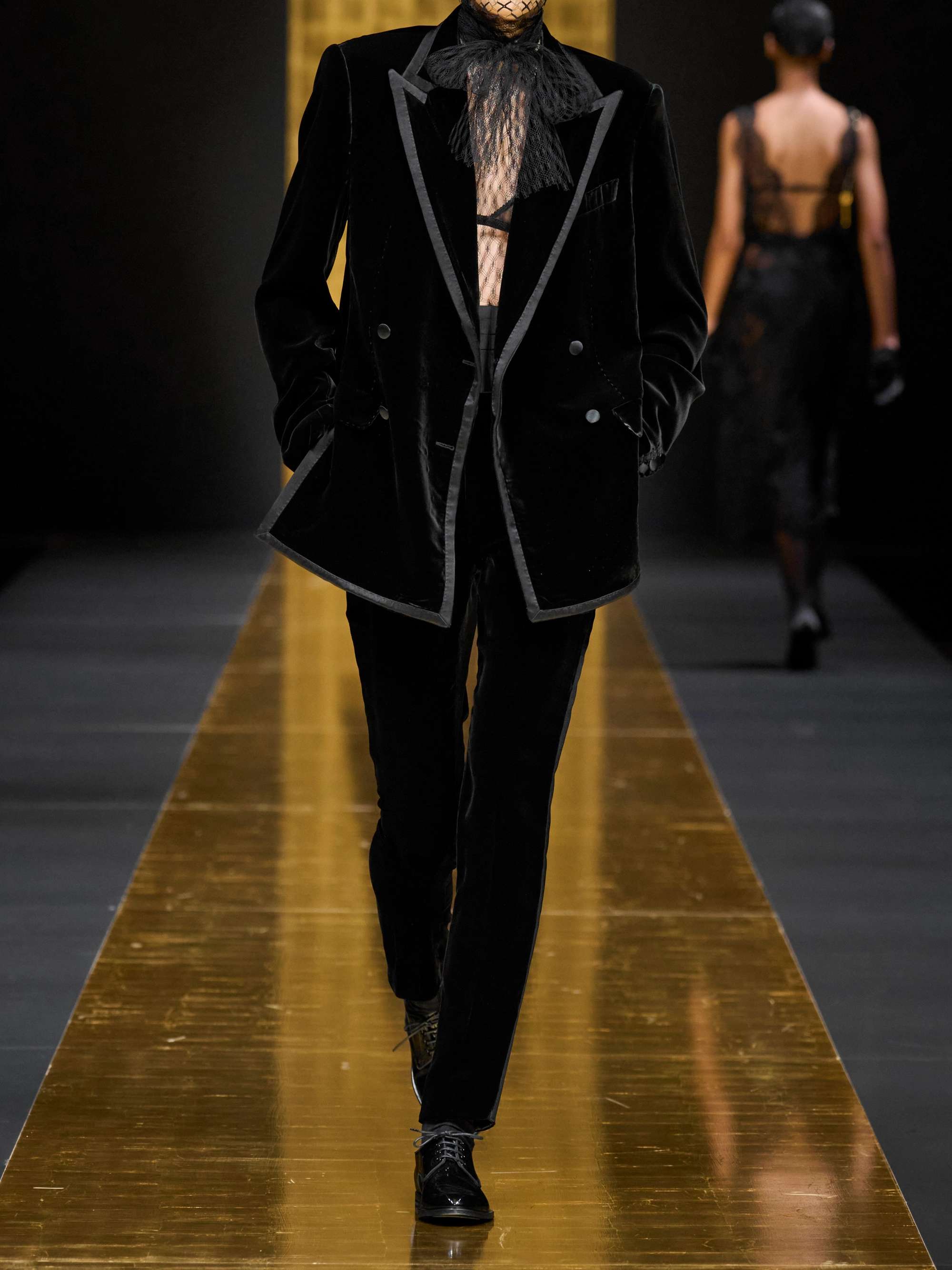 Double-breasted silk satin-trimmed cotton-blend velvet blazer view