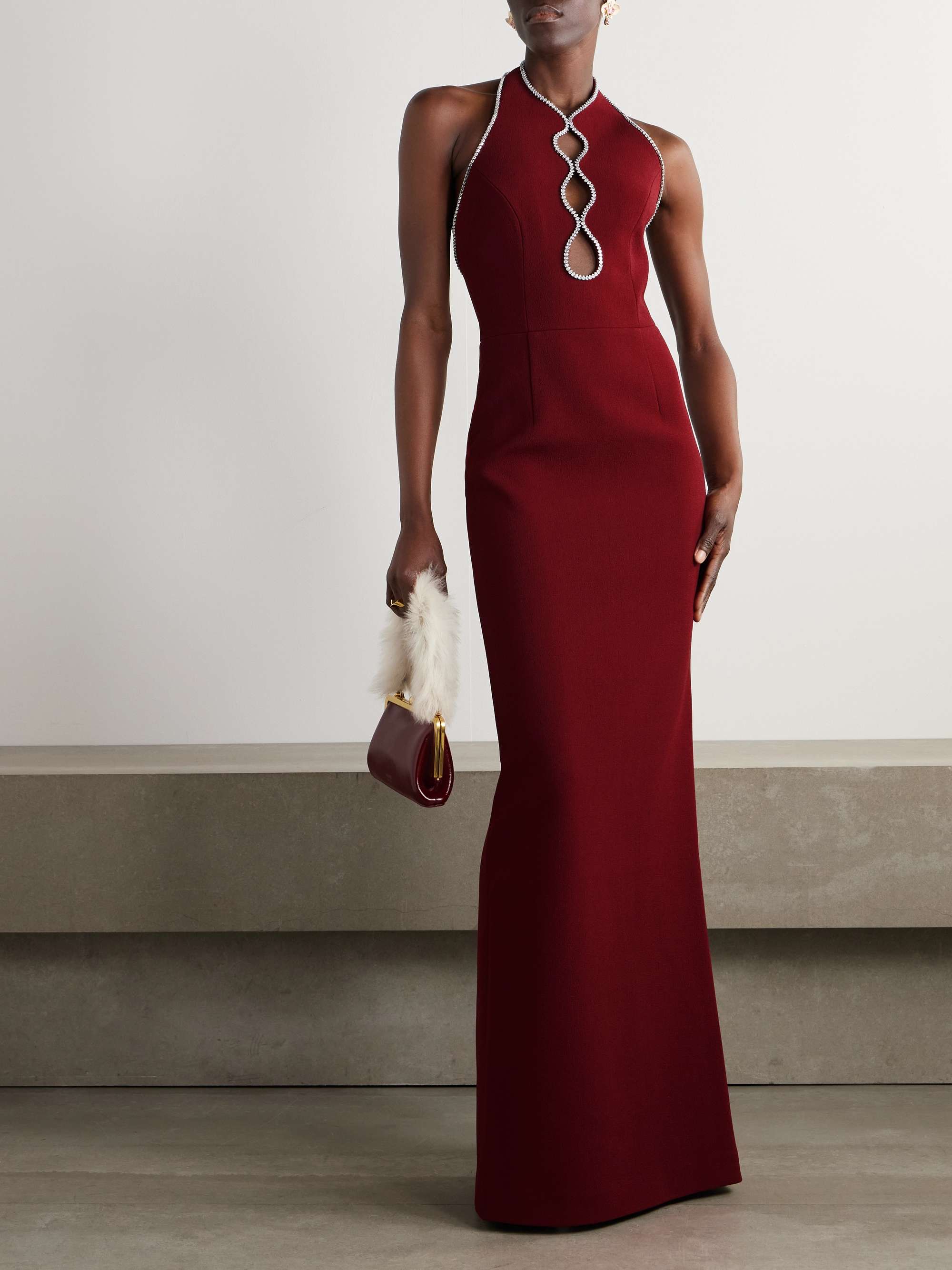 Akari crystal-embellished cutout cady halterneck  gown view