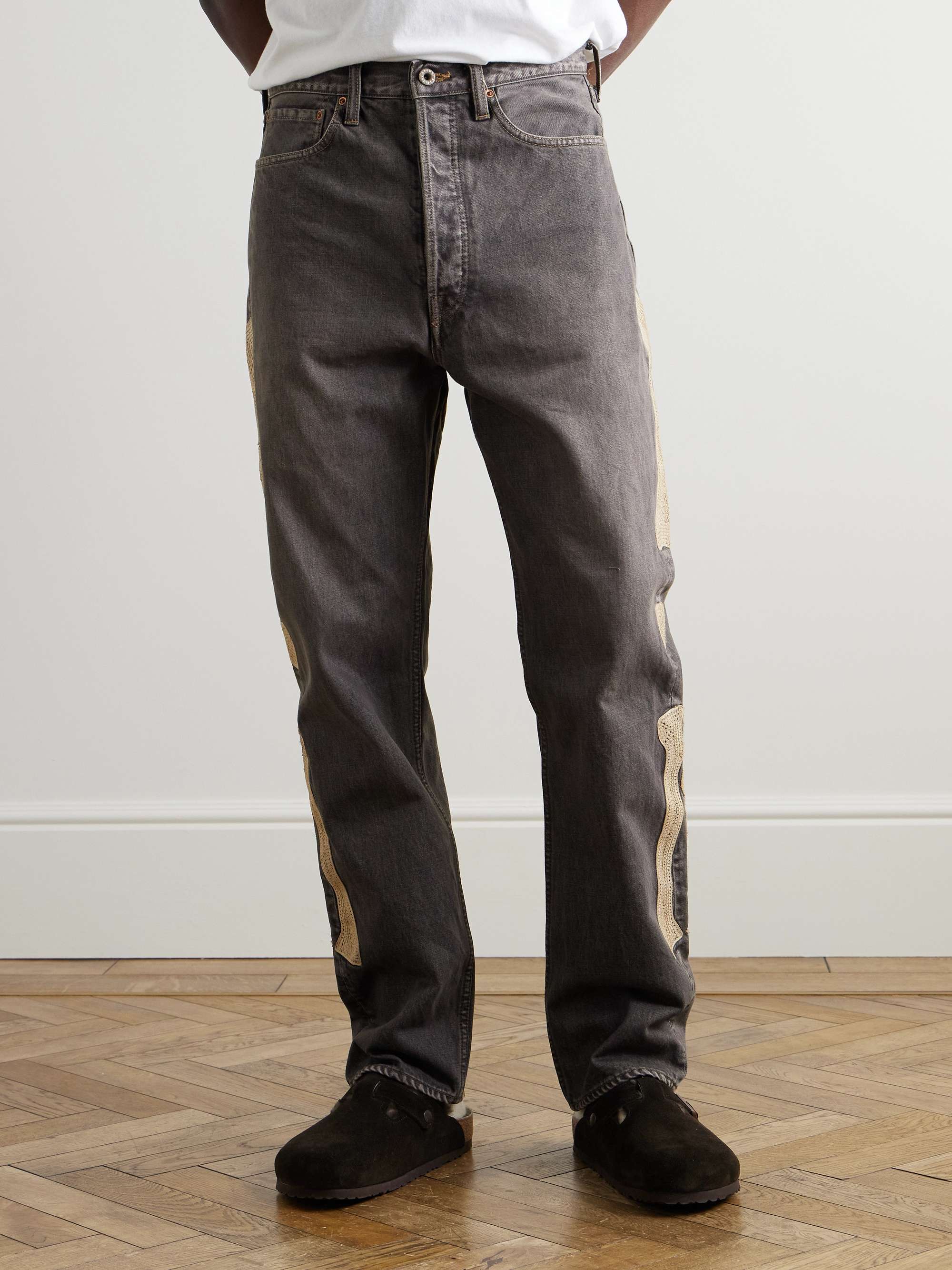 Slim-Fit Crochet-Trimmed Jeans view