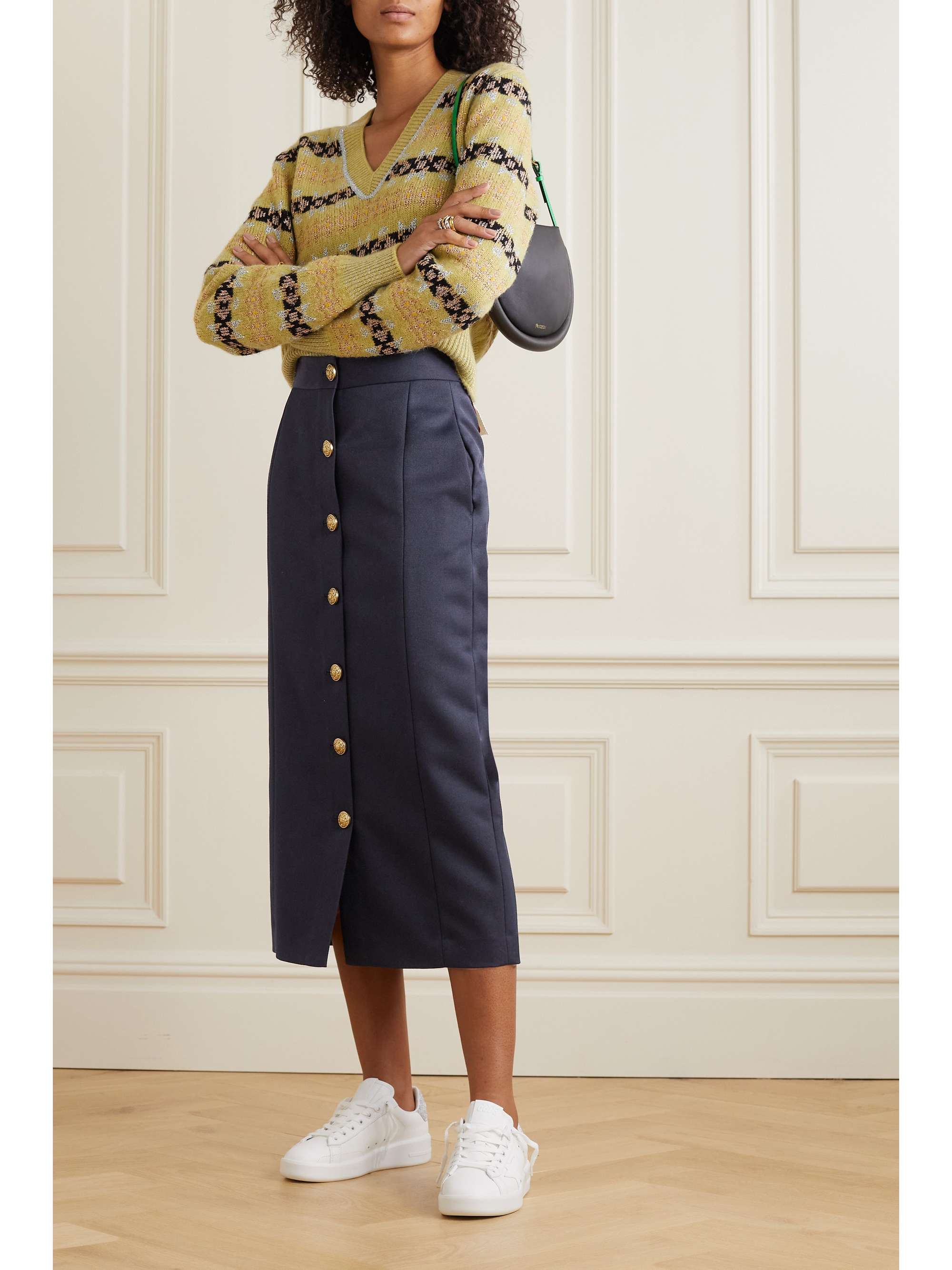 Appliquéd gabardine midi skirt view
