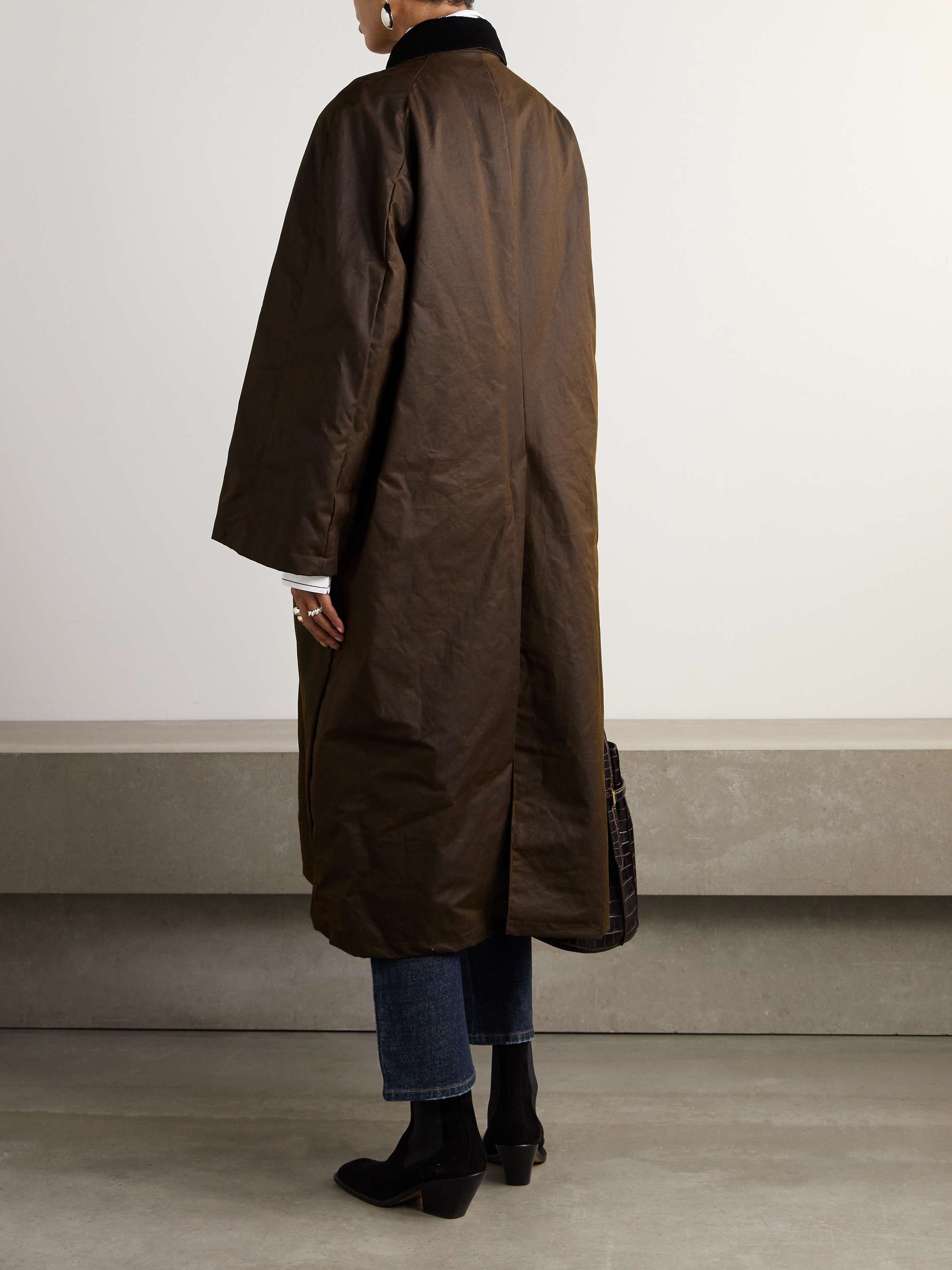 Corduroy-trimmed waxed organic cotton coat view