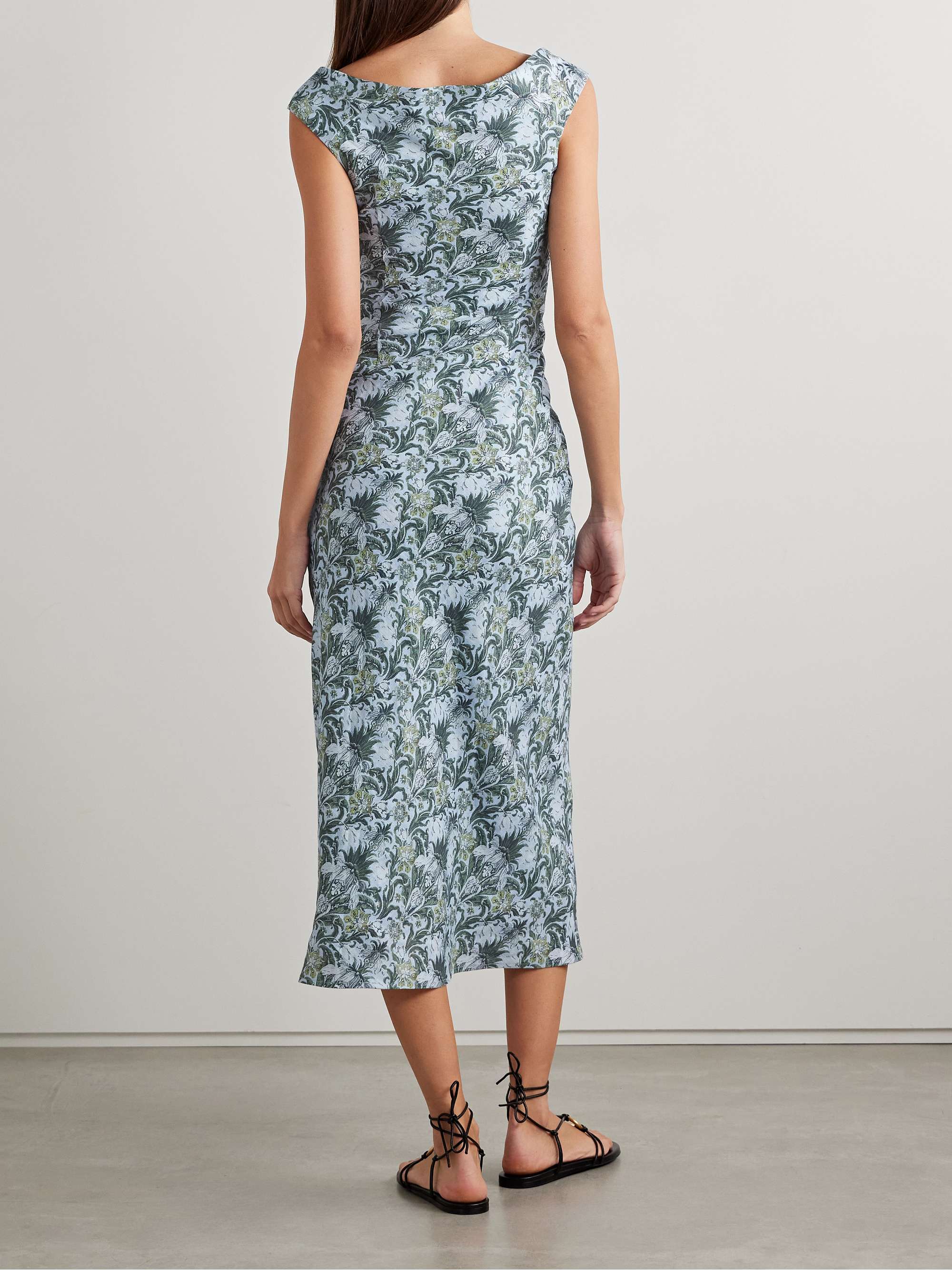 Bessin floral-print linen midi dress view